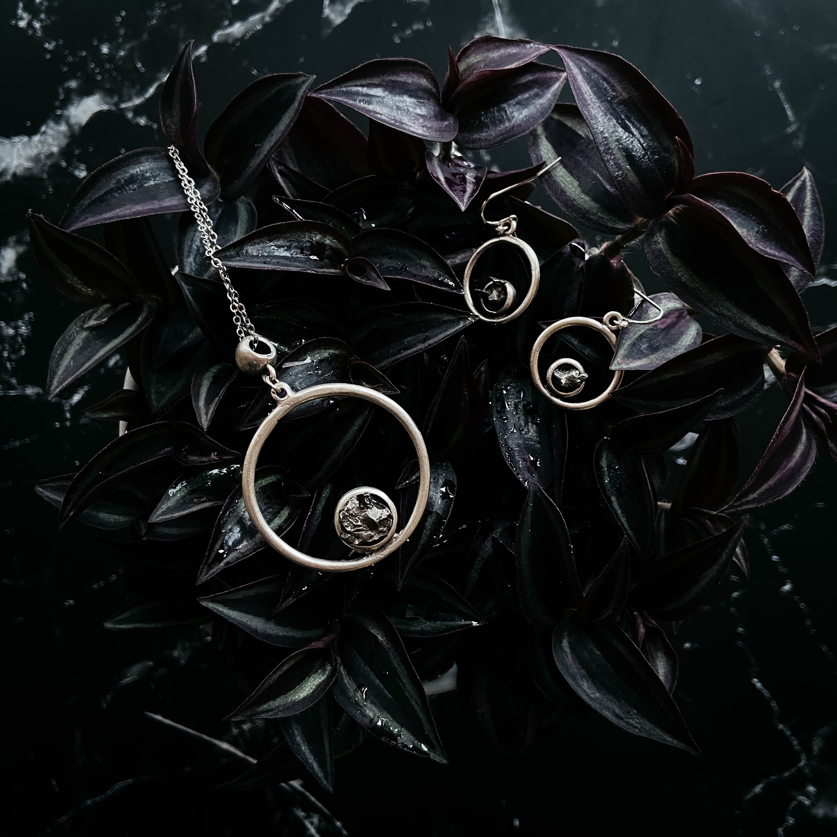 Meteorite Jewelry Set - Circle Necklace and Earrings | Jewelry Set | Wiccan Center