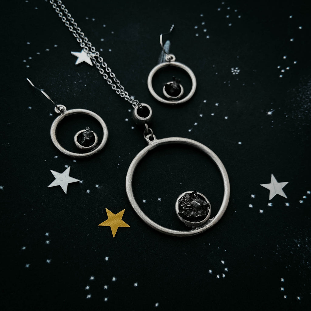 Meteorite Jewelry Set - Circle Necklace and Earrings | Jewelry Set | Wiccan Center