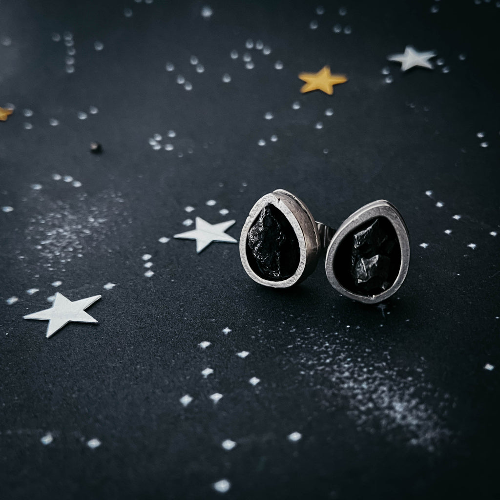 Pear Shaped Teardrop Meteorite Stud Earrings | Earrings | Wiccan Center