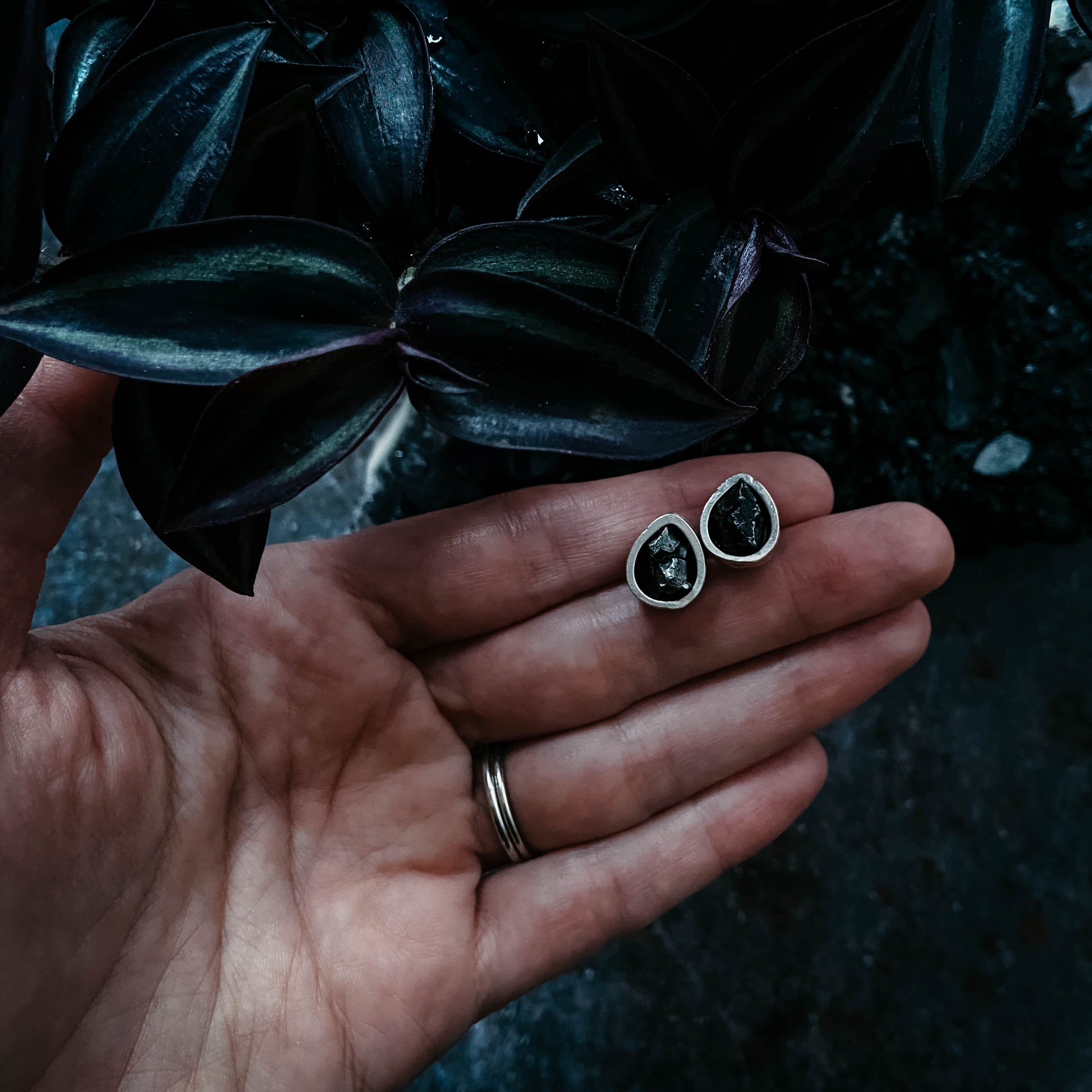 Pear Shaped Teardrop Meteorite Stud Earrings | Earrings | Wiccan Center