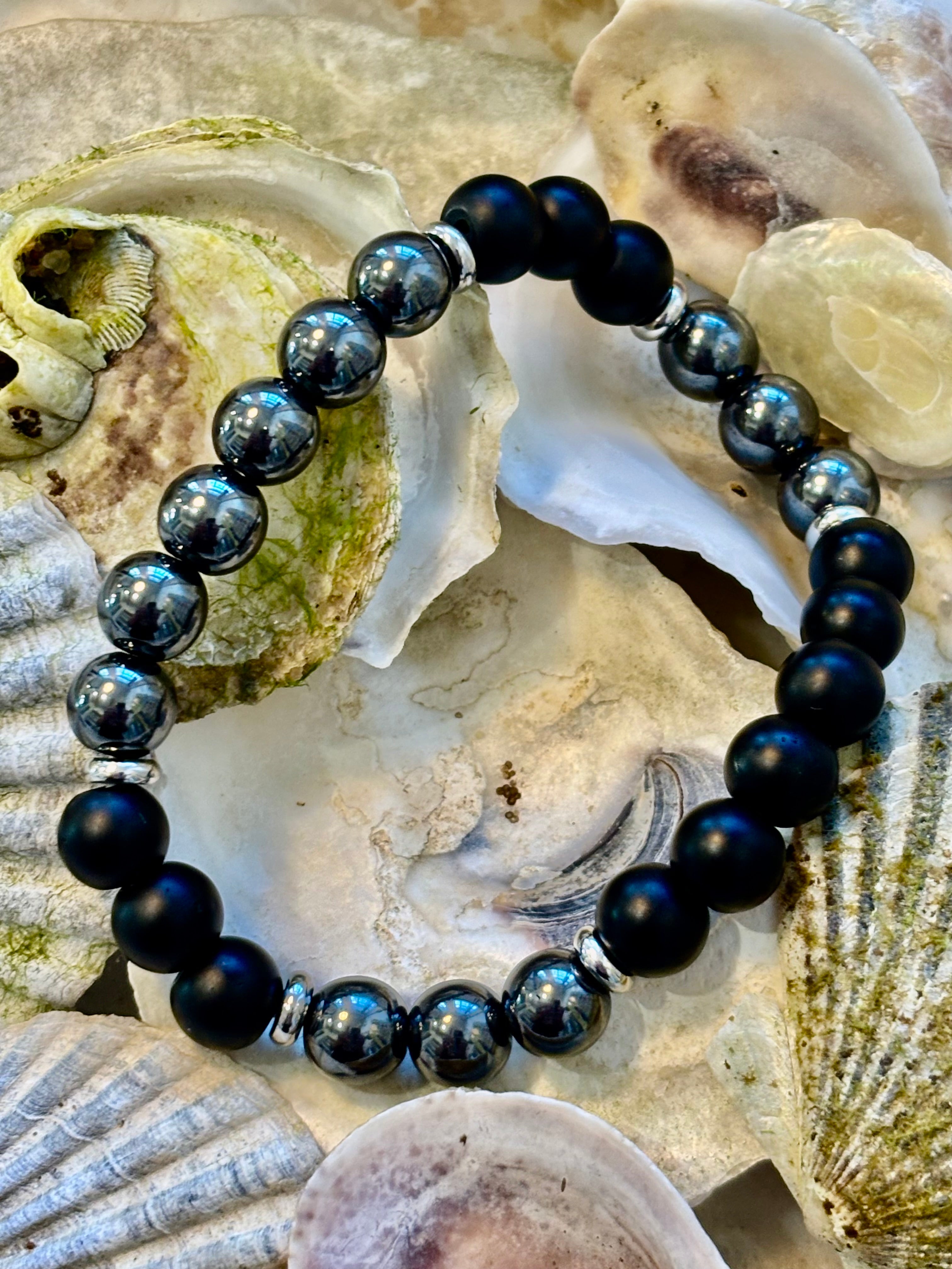 Powerful Protection Bracelet – Black Onyx & Hematite | 8mm Beads | Medium to Large Wrists | | Wiccan Center