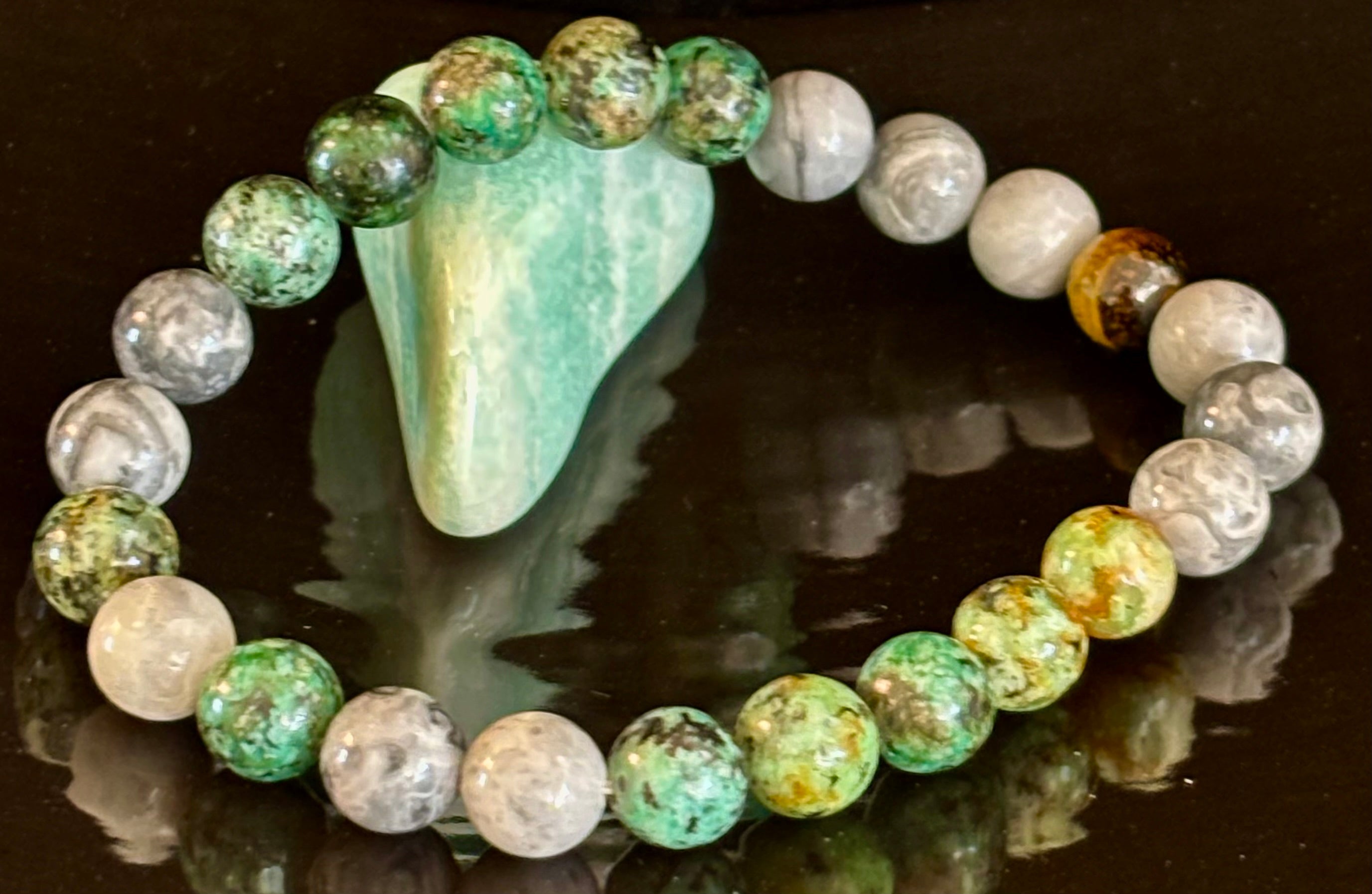 Tranquil Power Bracelet – African Turquoise, Tiger Eye & Map Stone (Large Wrists) | | Wiccan Center