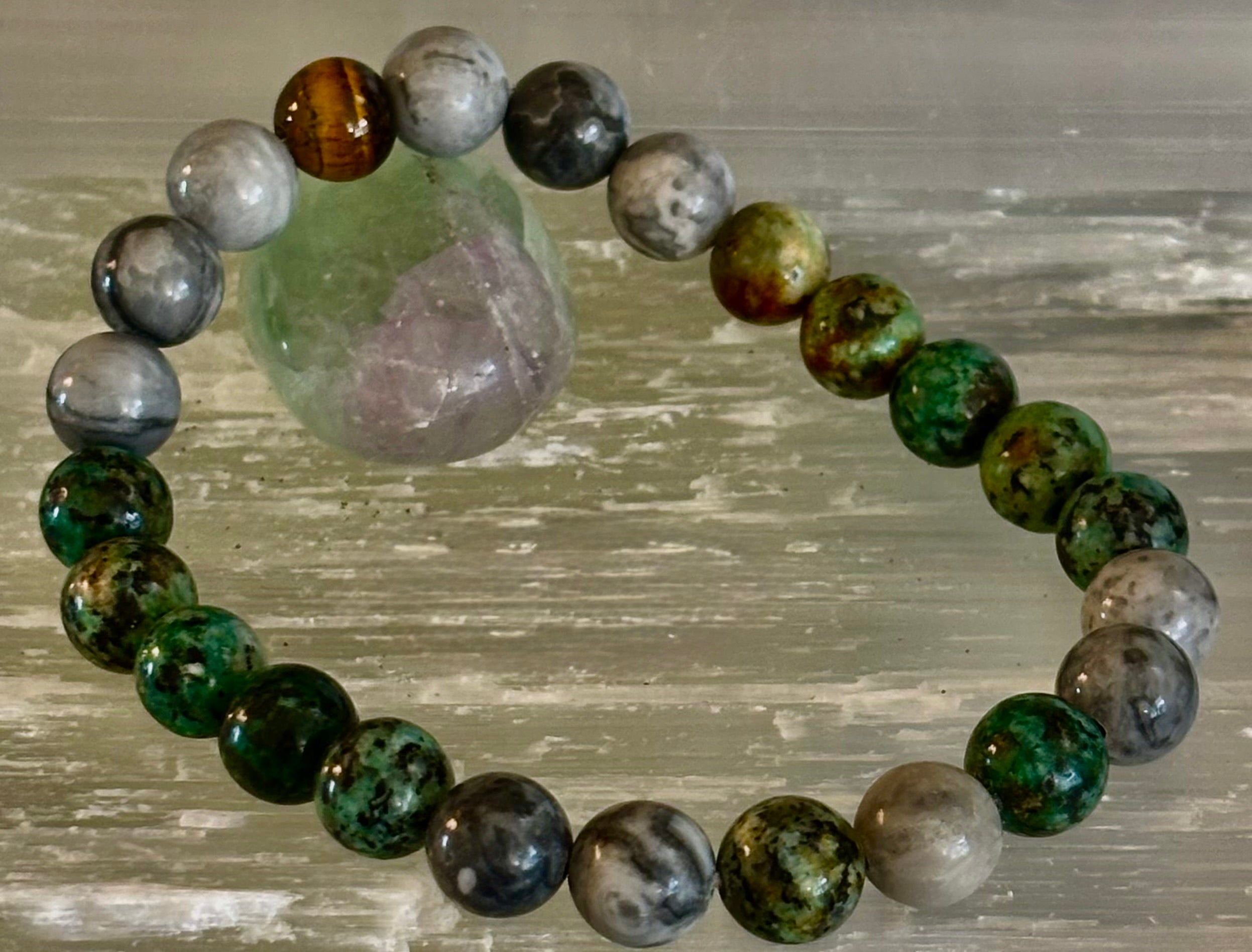 Tranquil Power Bracelet – African Turquoise, Tiger Eye & Map Stone (Large Wrists) | | Wiccan Center