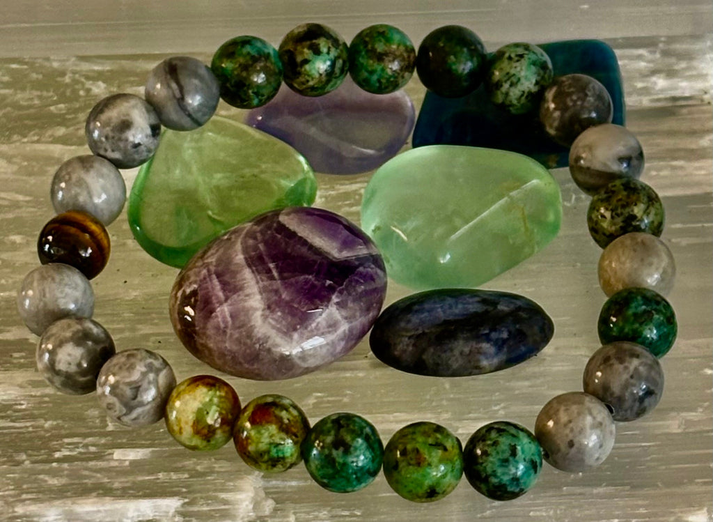 Tranquil Power Bracelet – African Turquoise, Tiger Eye & Map Stone (Large Wrists) | | Wiccan Center