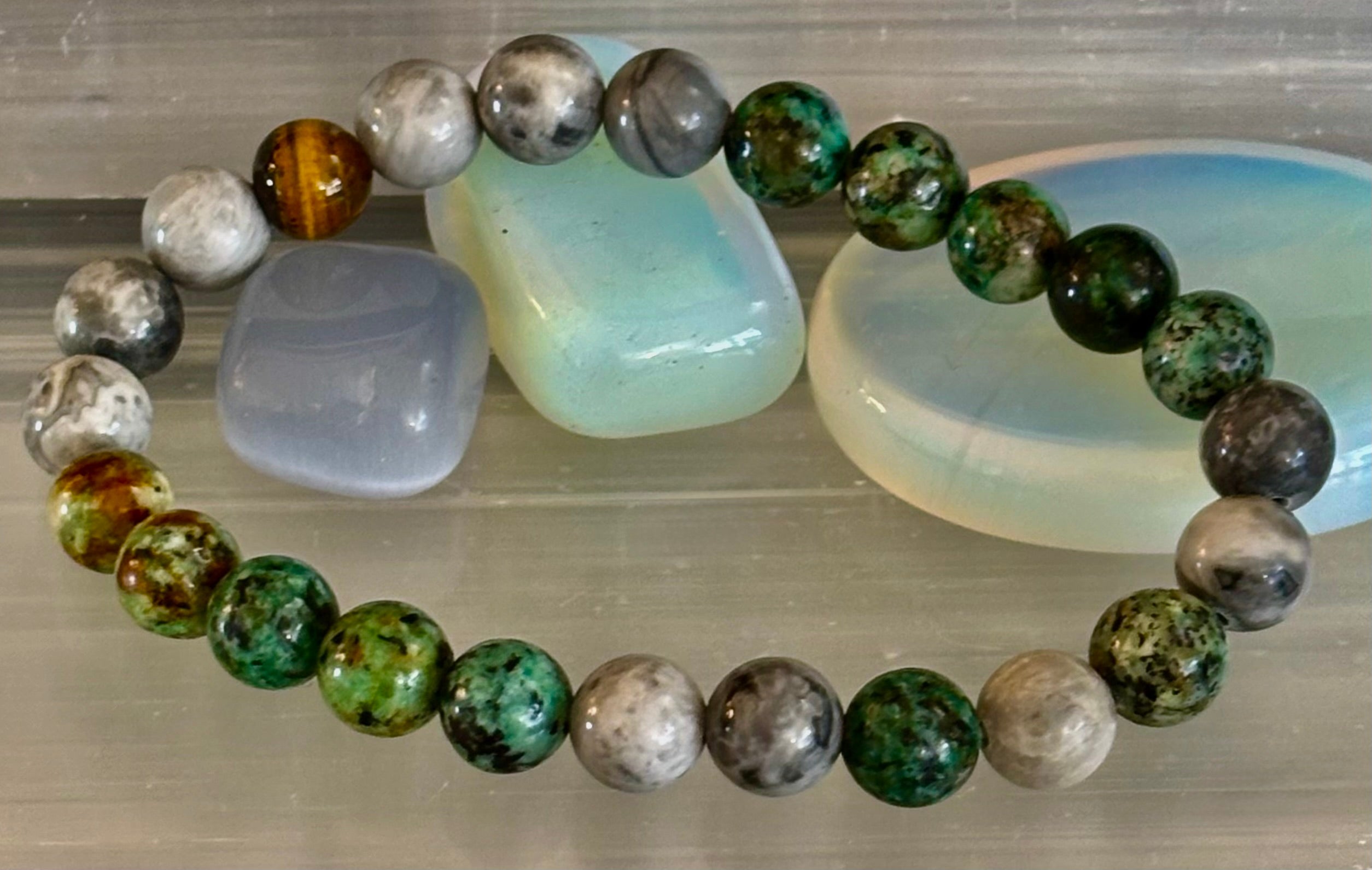 Tranquil Power Bracelet – African Turquoise, Tiger Eye & Map Stone (Large Wrists) | | Wiccan Center
