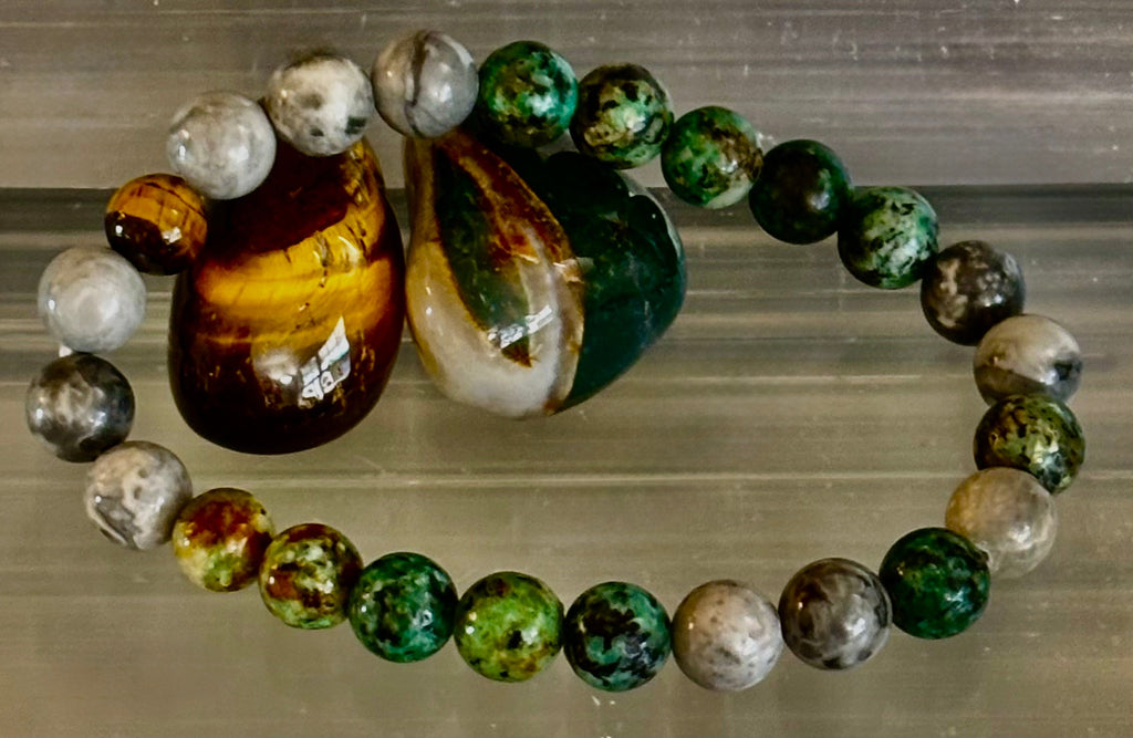 Tranquil Power Bracelet – African Turquoise, Tiger Eye & Map Stone (Large Wrists) | | Wiccan Center