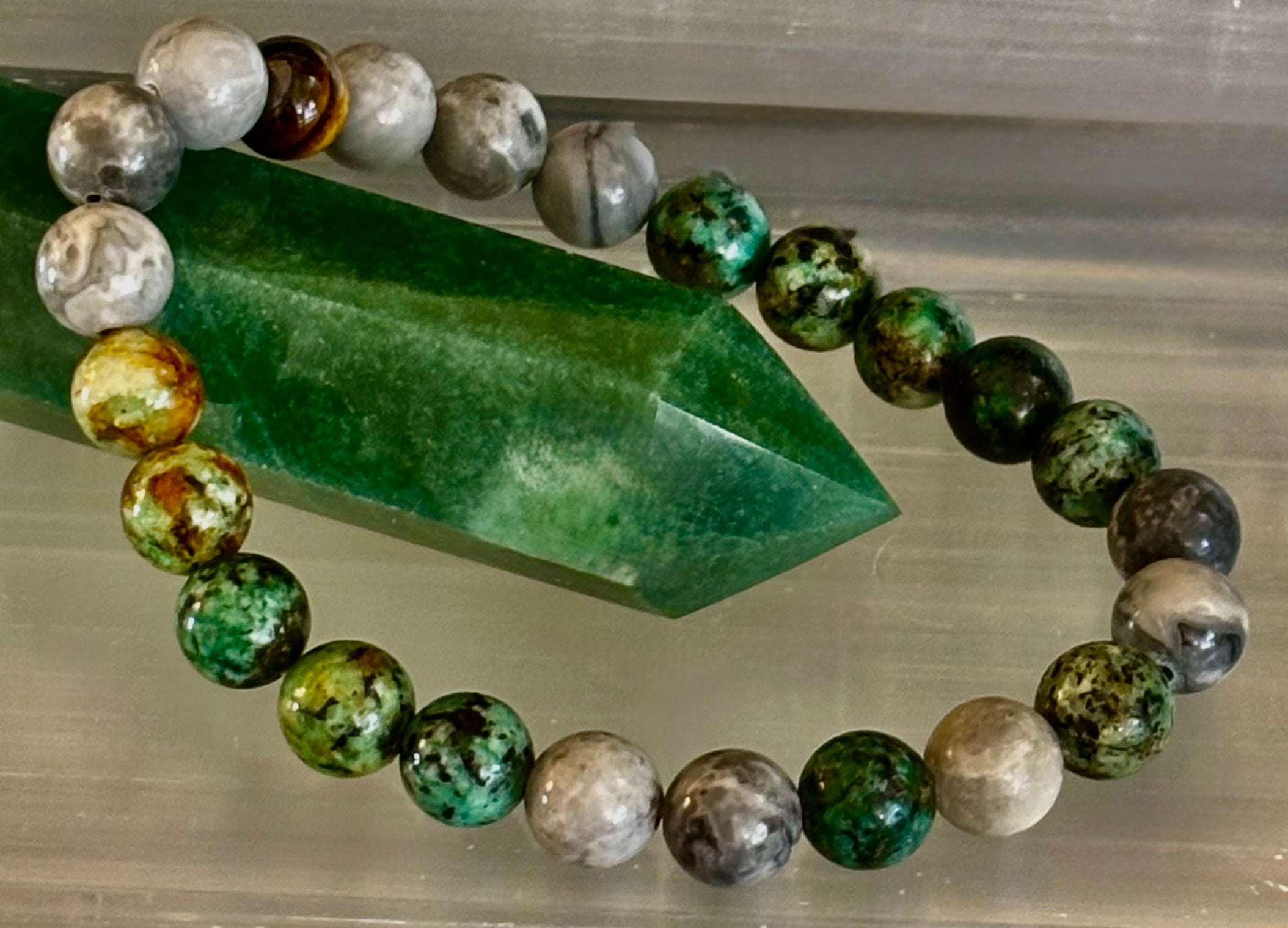 Tranquil Power Bracelet – African Turquoise, Tiger Eye & Map Stone (Large Wrists) | | Wiccan Center