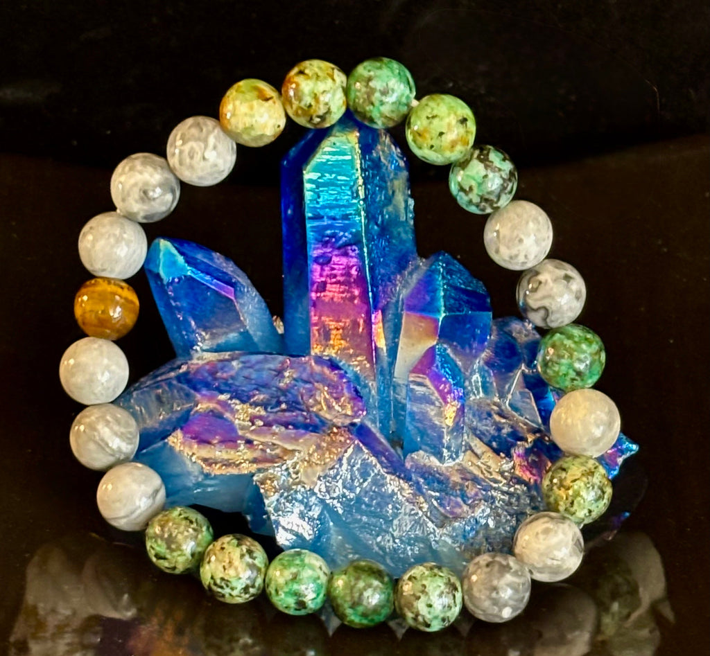Tranquil Power Bracelet – African Turquoise, Tiger Eye & Map Stone (Large Wrists) | | Wiccan Center