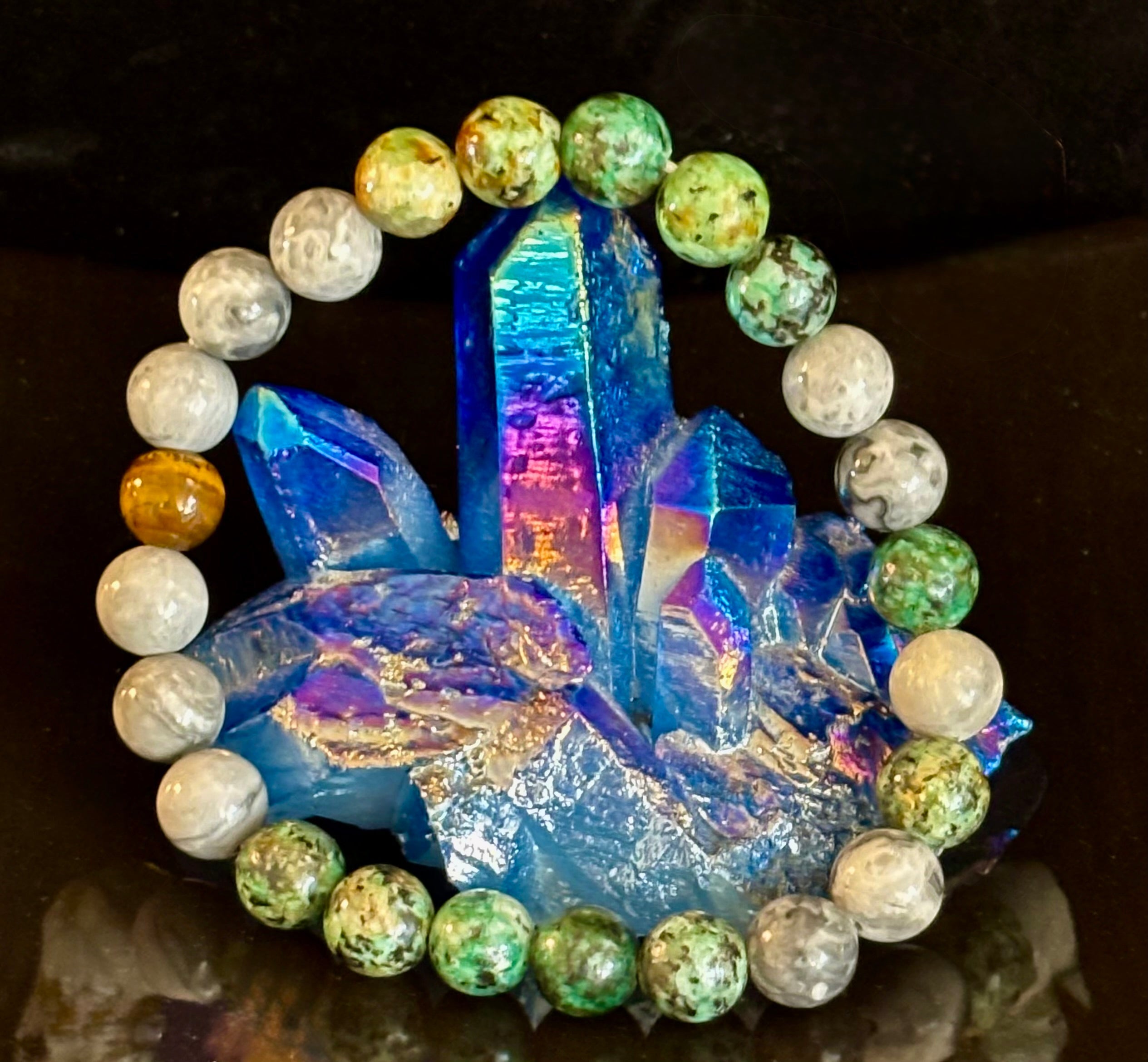 Tranquil Power Bracelet – African Turquoise, Tiger Eye & Map Stone (Large Wrists) | | Wiccan Center