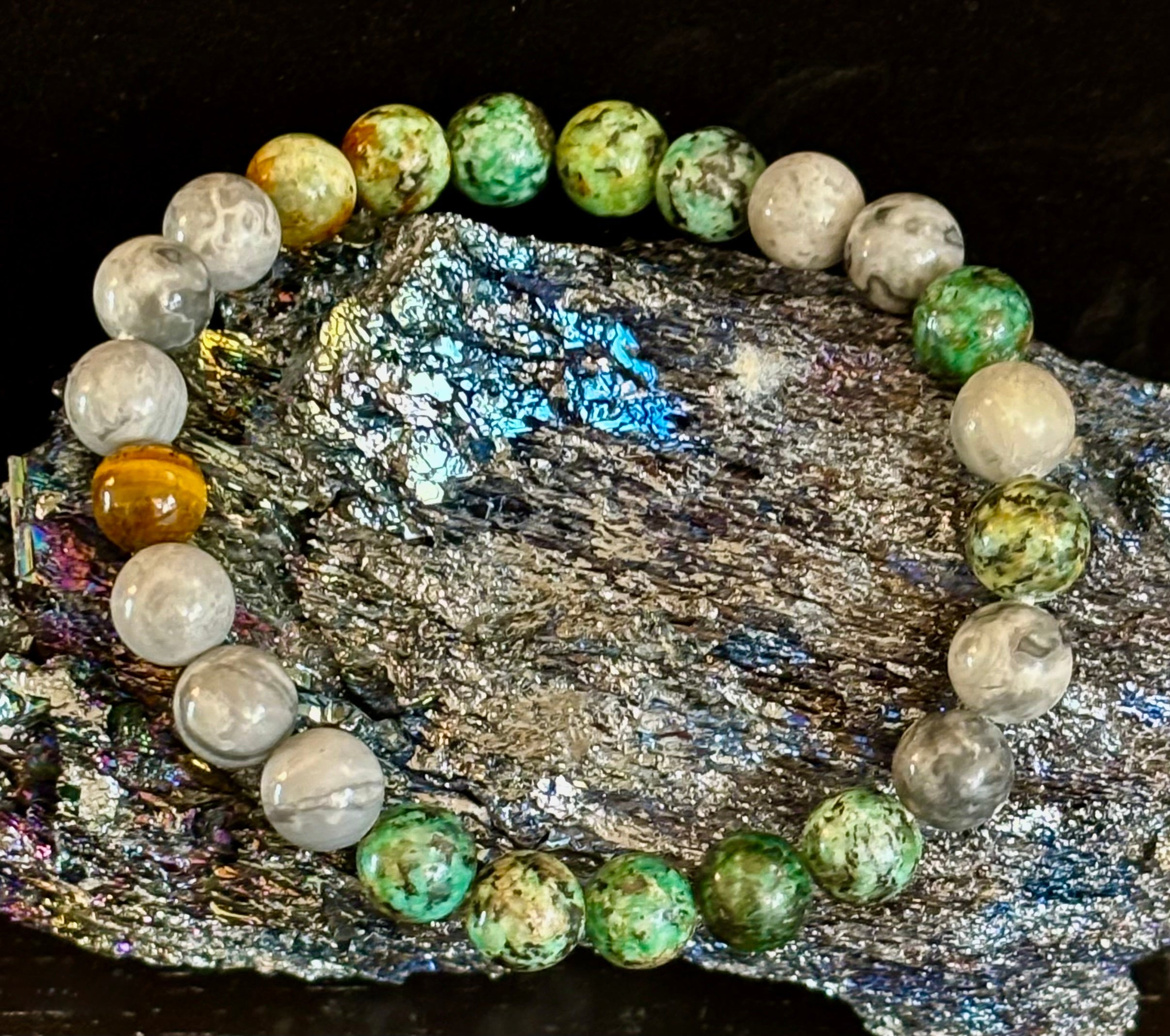 Tranquil Power Bracelet – African Turquoise, Tiger Eye & Map Stone (Large Wrists) | | Wiccan Center