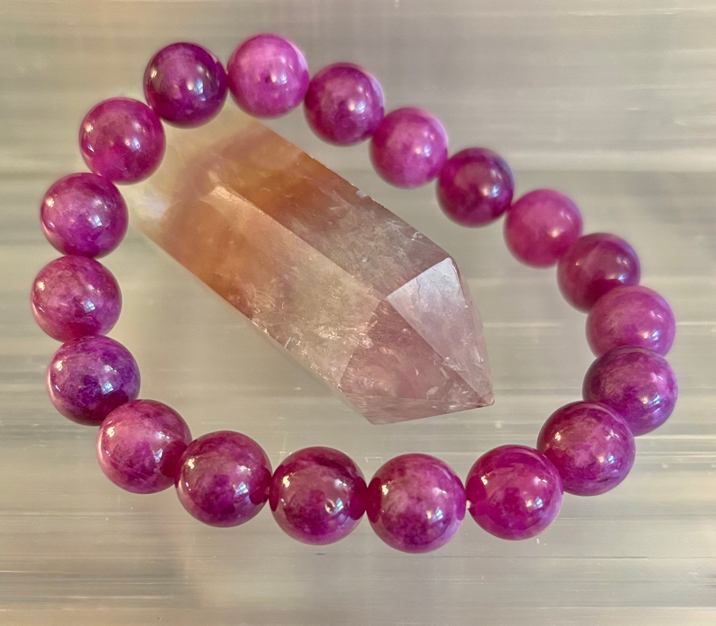 Natural Spodumene (Kunzite) 10mm Reiki-Infused Love & Emotional Healing Bracelet (Medium Wrist) | | Wiccan Center