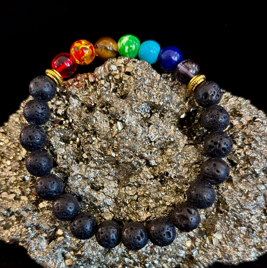 Chakra Beaded Bracelet – Volcanic Lava Rock & Natural Healing Stones | | Wiccan Center
