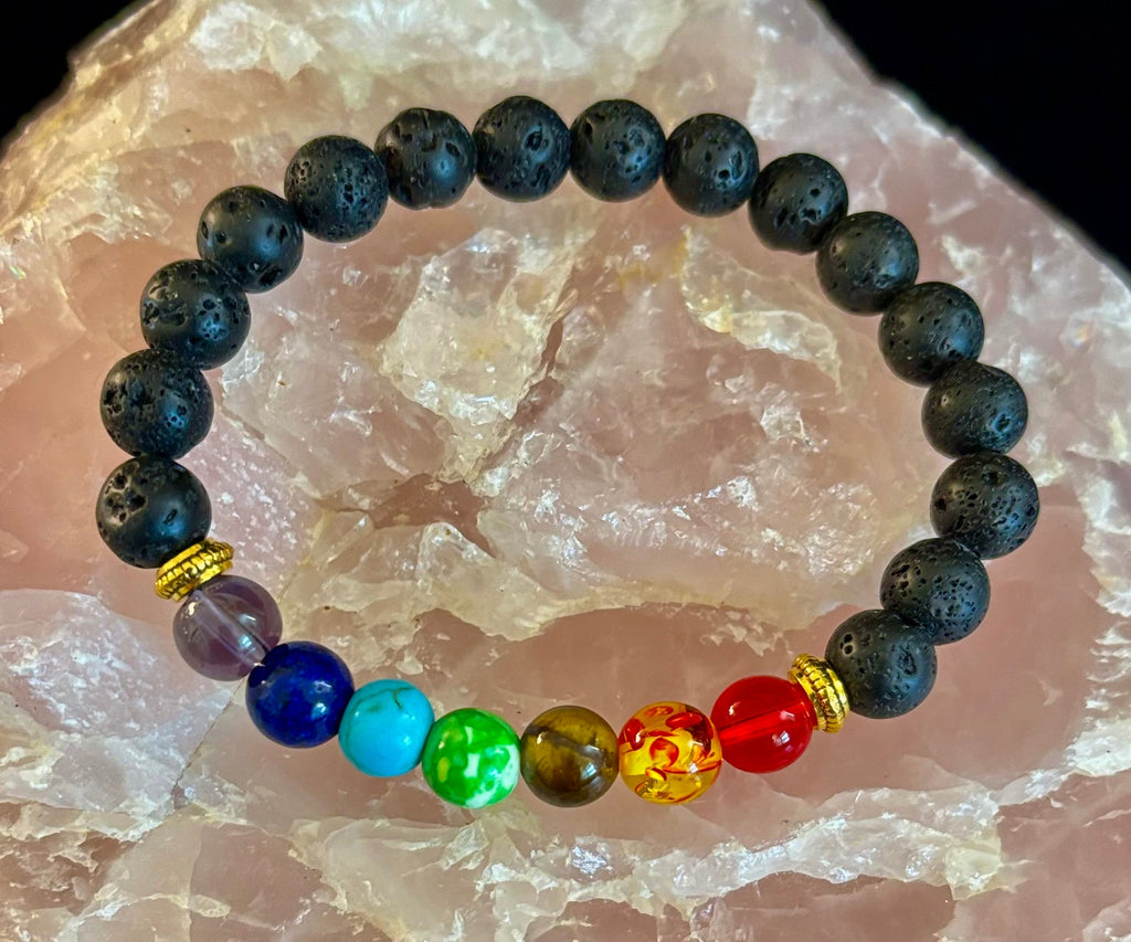 Chakra Beaded Bracelet – Volcanic Lava Rock & Natural Healing Stones | | Wiccan Center