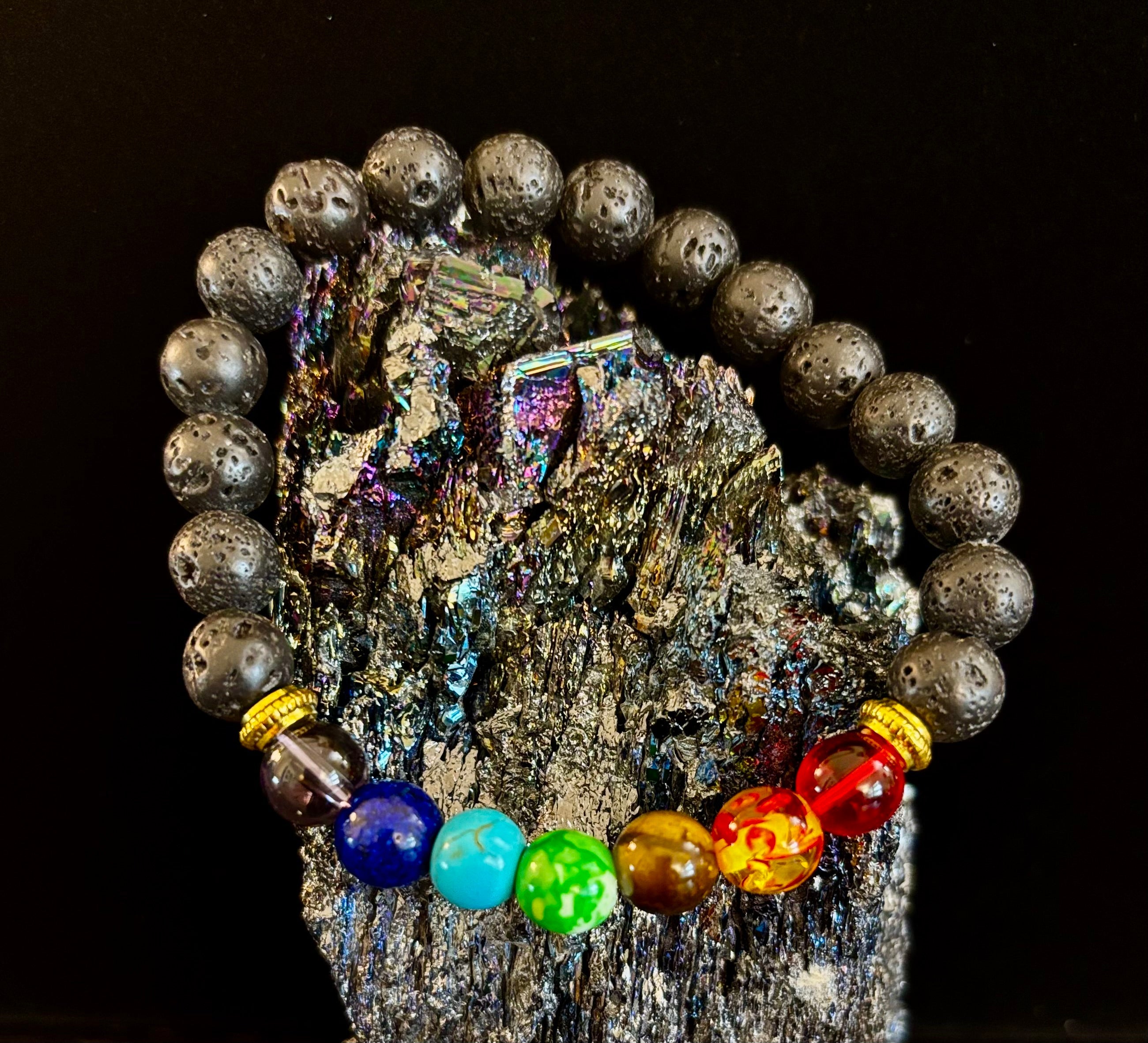 Chakra Beaded Bracelet – Volcanic Lava Rock & Natural Healing Stones | | Wiccan Center