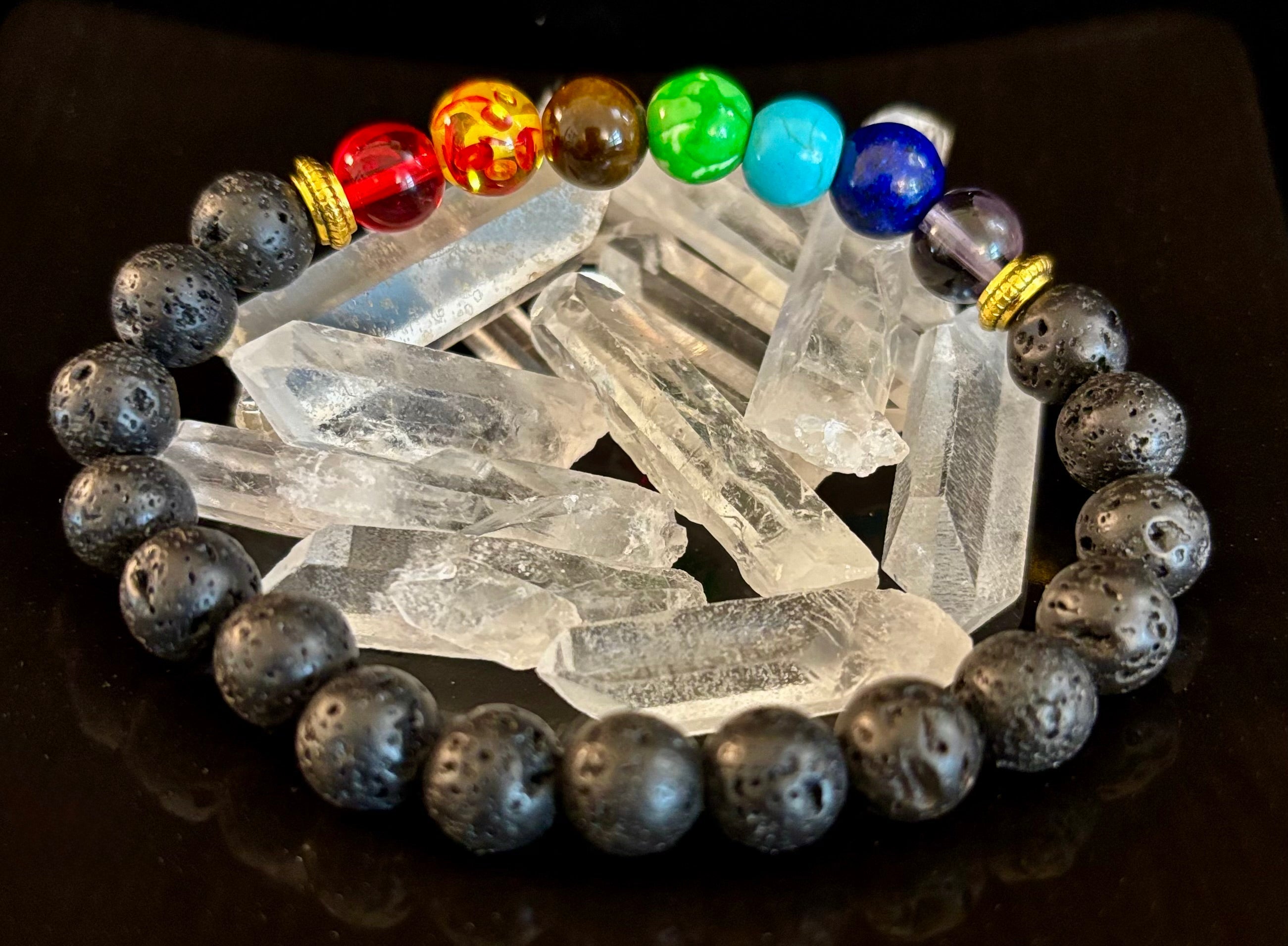 Chakra Beaded Bracelet – Volcanic Lava Rock & Natural Healing Stones | | Wiccan Center