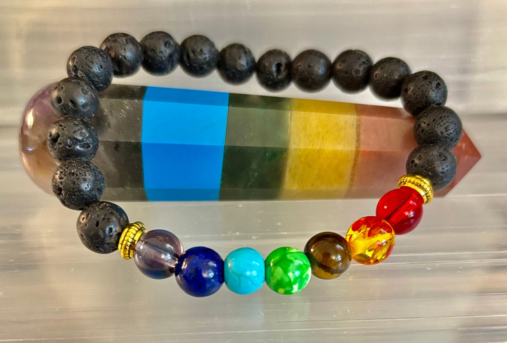 Chakra Beaded Bracelet – Volcanic Lava Rock & Natural Healing Stones | | Wiccan Center