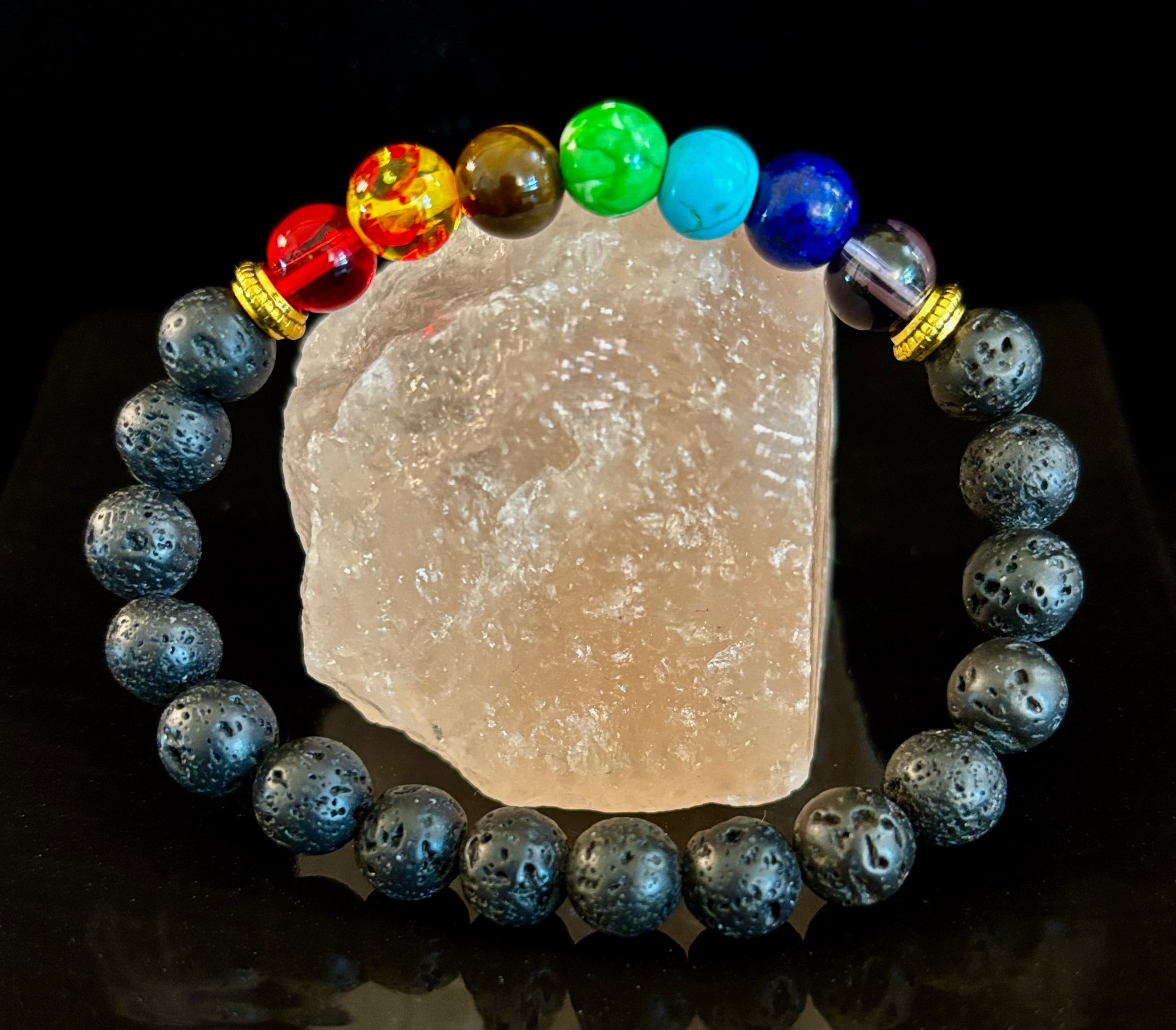 Chakra Beaded Bracelet – Volcanic Lava Rock & Natural Healing Stones | | Wiccan Center