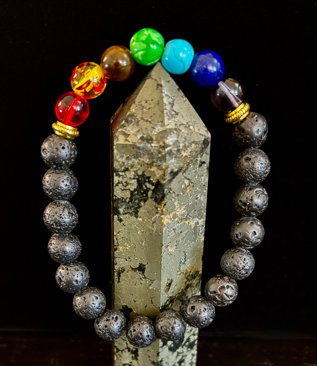 Chakra Beaded Bracelet – Volcanic Lava Rock & Natural Healing Stones | | Wiccan Center