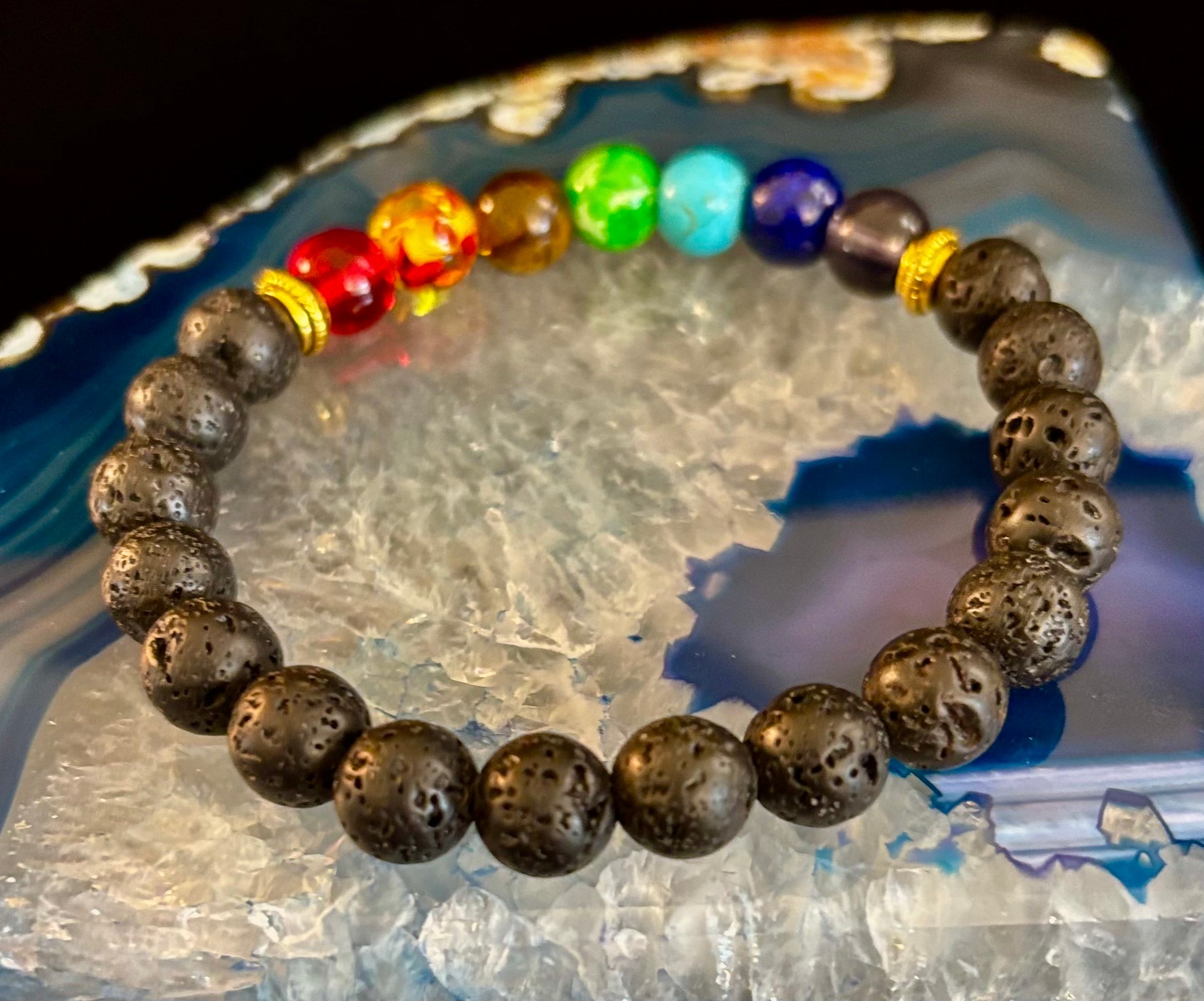 Chakra Beaded Bracelet – Volcanic Lava Rock & Natural Healing Stones | | Wiccan Center