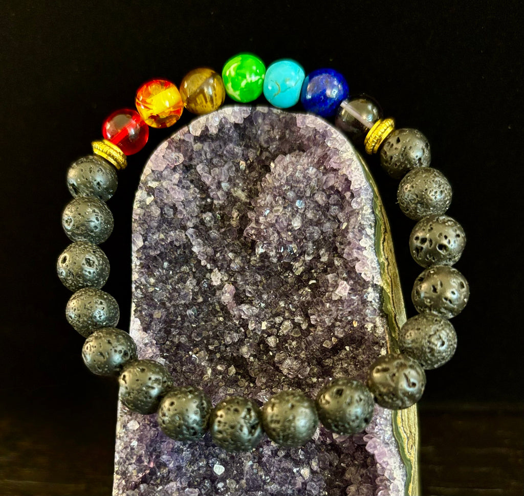 Chakra Beaded Bracelet – Volcanic Lava Rock & Natural Healing Stones | | Wiccan Center