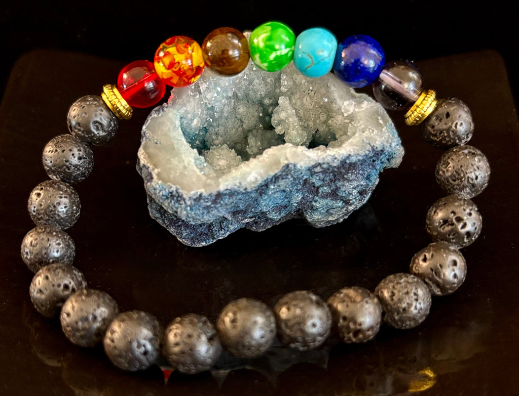 Chakra Beaded Bracelet – Volcanic Lava Rock & Natural Healing Stones | | Wiccan Center