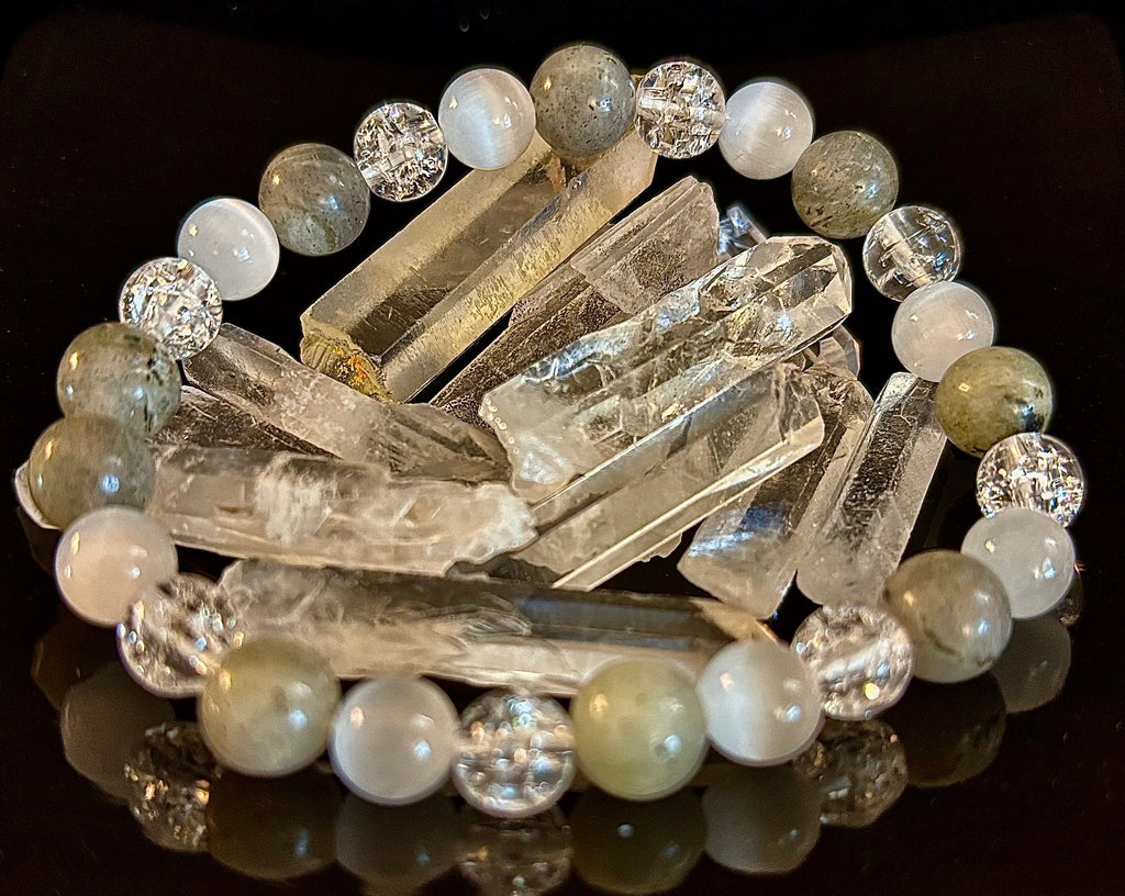 Reiki-Infused Lightworkers Healing Bracelet – Labradorite, Crackle Quartz & Selenite | | Wiccan Center