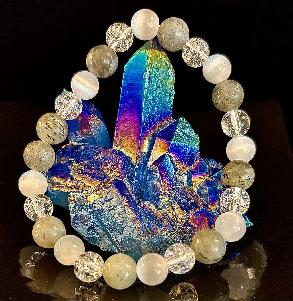 Reiki-Infused Lightworkers Healing Bracelet – Labradorite, Crackle Quartz & Selenite | | Wiccan Center