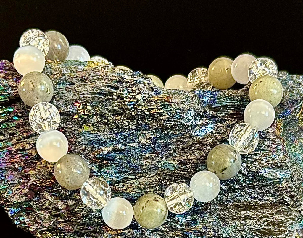 Reiki-Infused Lightworkers Healing Bracelet – Labradorite, Crackle Quartz & Selenite | | Wiccan Center