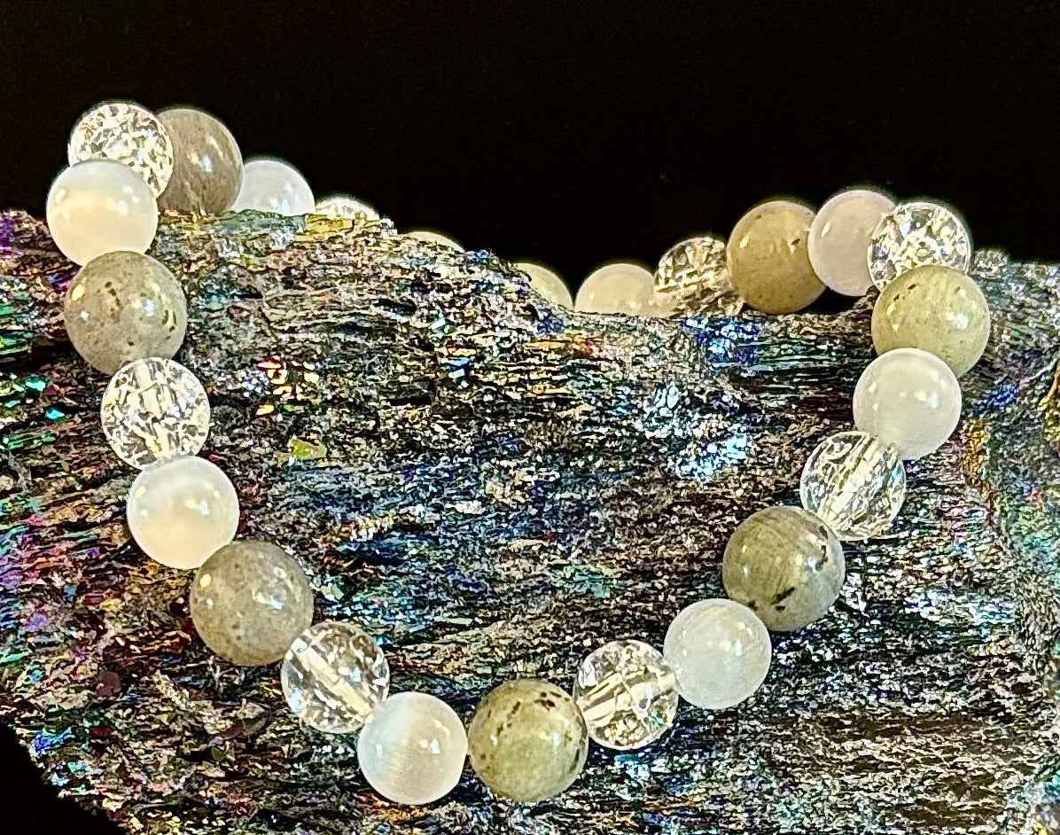 Reiki-Infused Lightworkers Healing Bracelet – Labradorite, Crackle Quartz & Selenite | | Wiccan Center