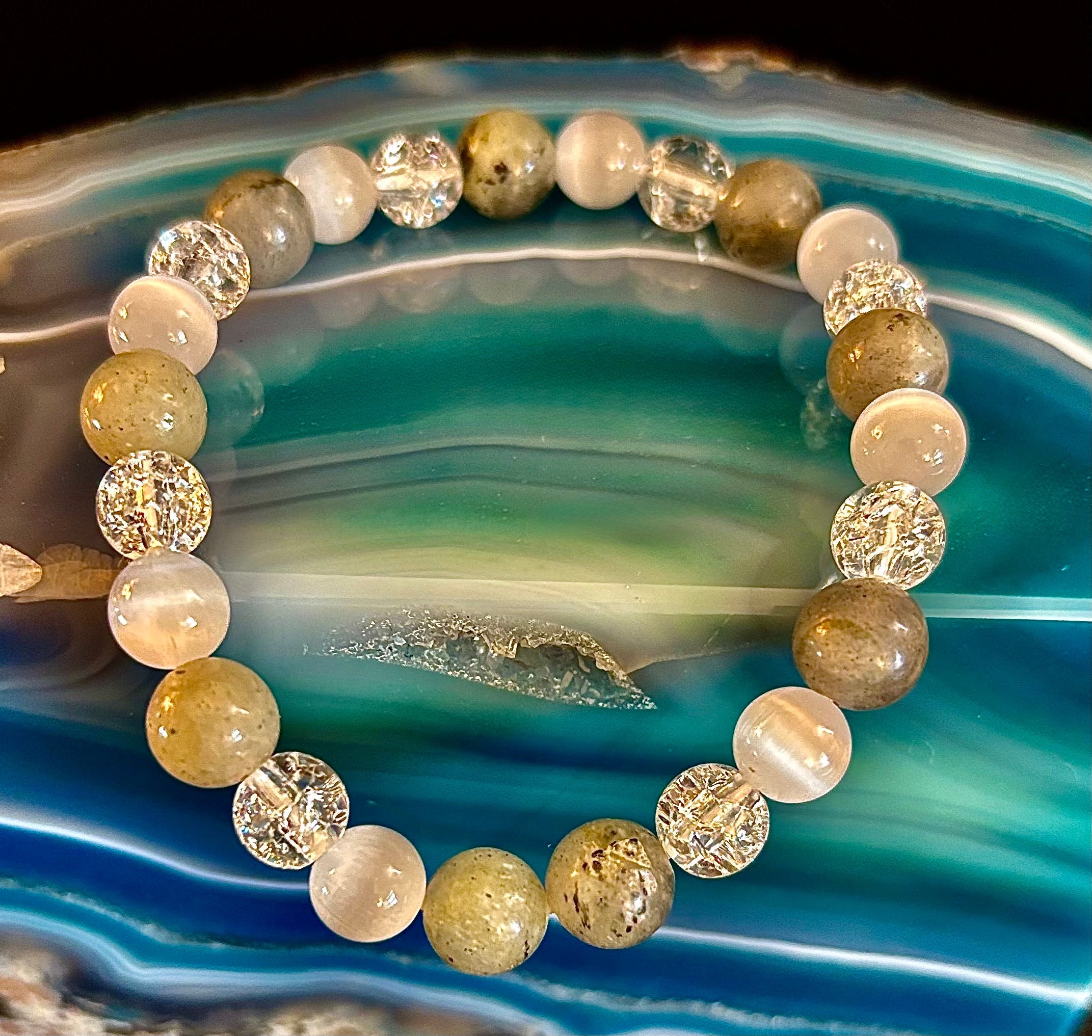 Reiki-Infused Lightworkers Healing Bracelet – Labradorite, Crackle Quartz & Selenite | | Wiccan Center