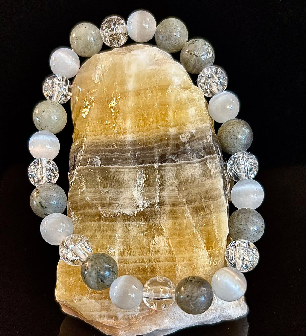 Reiki-Infused Lightworkers Healing Bracelet – Labradorite, Crackle Quartz & Selenite | | Wiccan Center