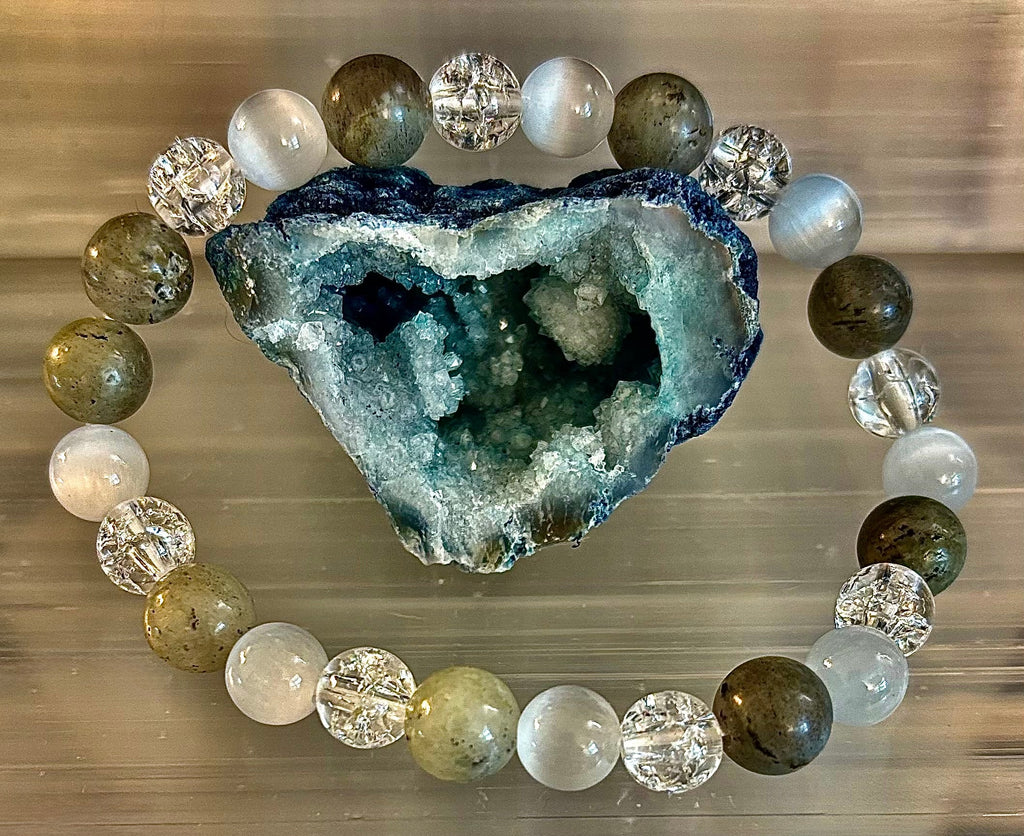 Reiki-Infused Lightworkers Healing Bracelet – Labradorite, Crackle Quartz & Selenite | | Wiccan Center