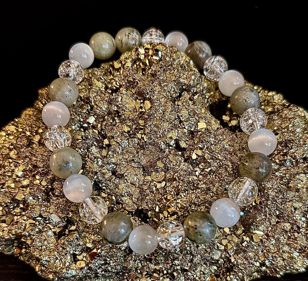 Reiki-Infused Lightworkers Healing Bracelet – Labradorite, Crackle Quartz & Selenite | | Wiccan Center