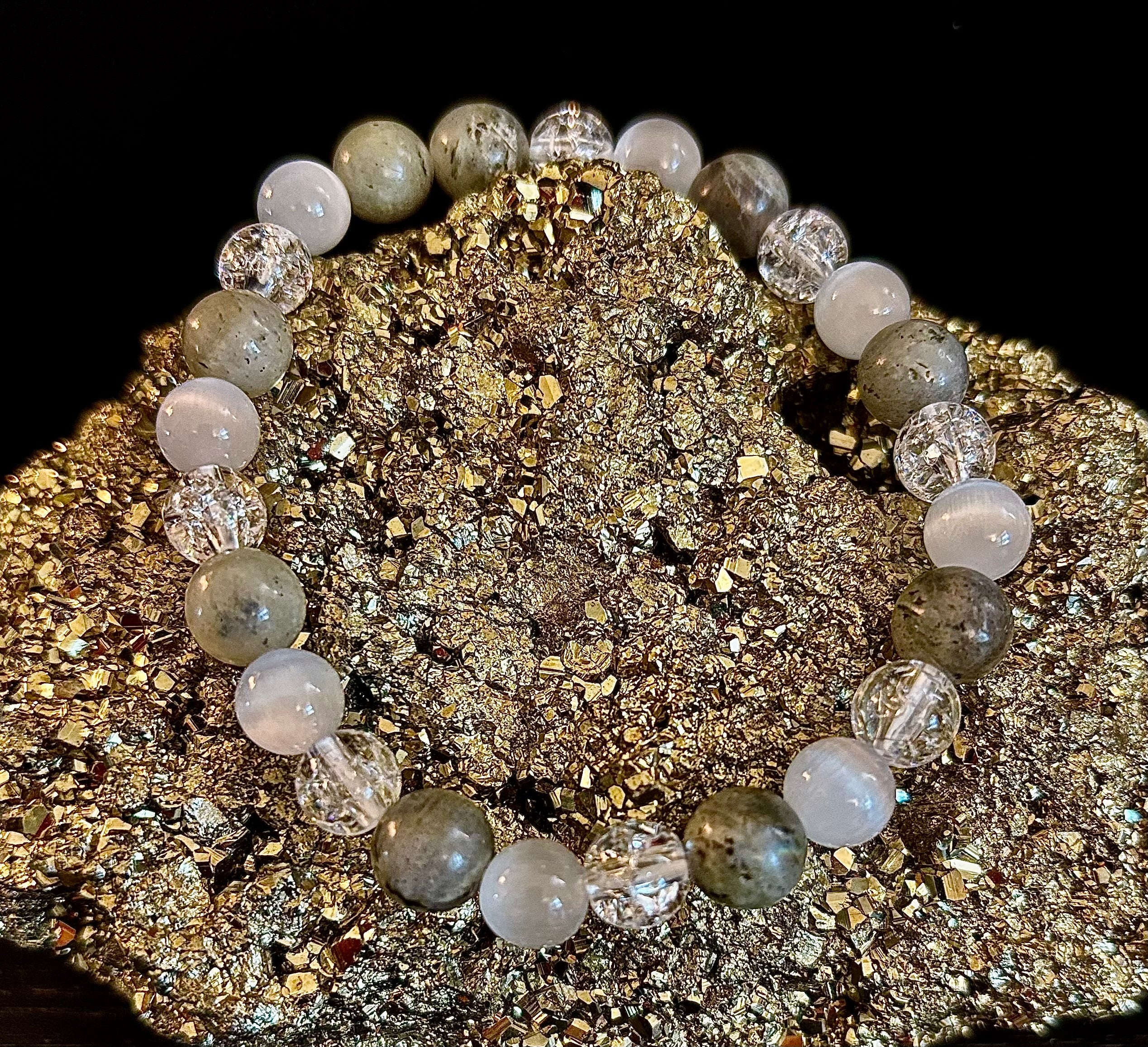 Reiki-Infused Lightworkers Healing Bracelet – Labradorite, Crackle Quartz & Selenite | | Wiccan Center