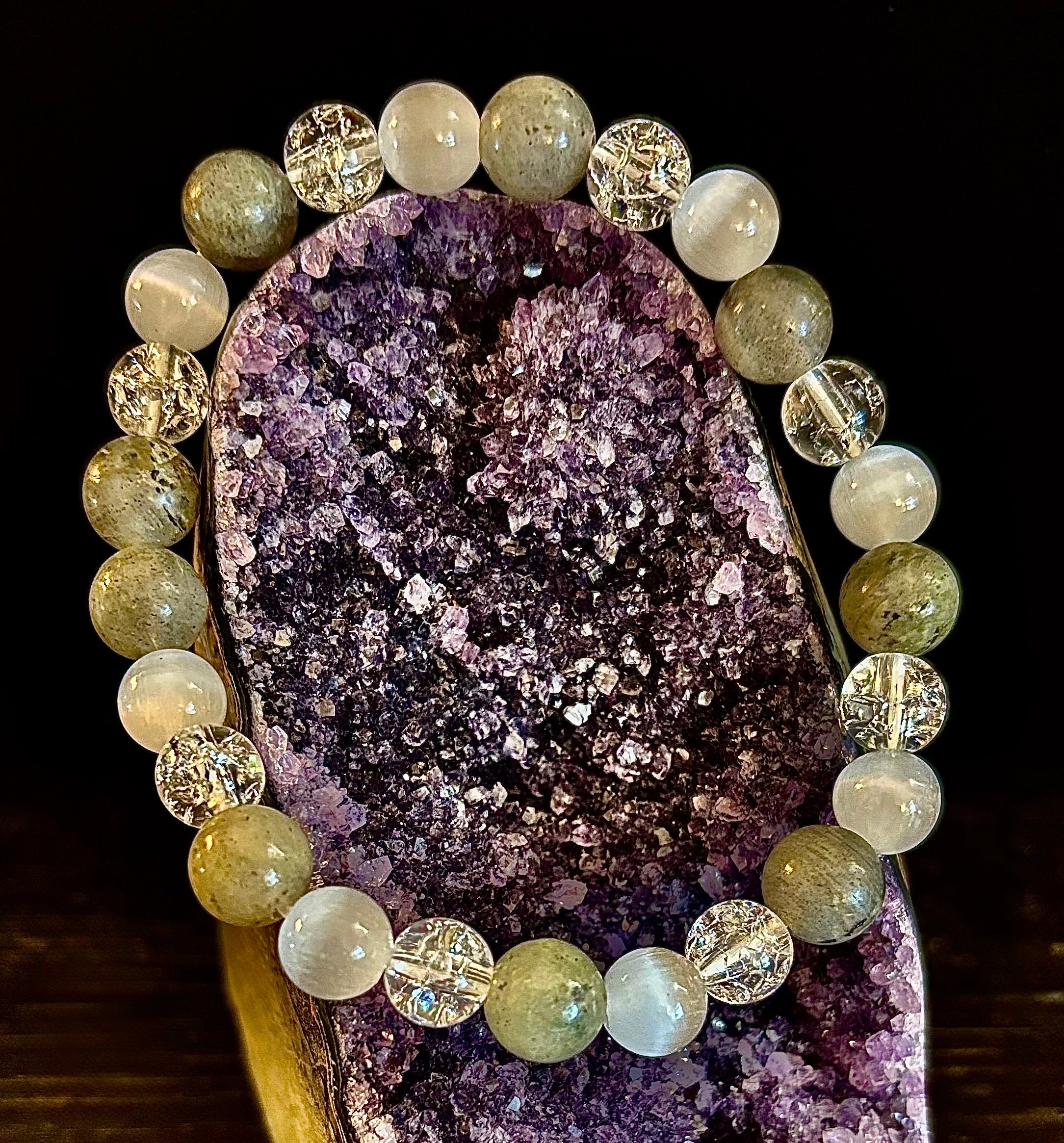 Reiki-Infused Lightworkers Healing Bracelet – Labradorite, Crackle Quartz & Selenite | | Wiccan Center