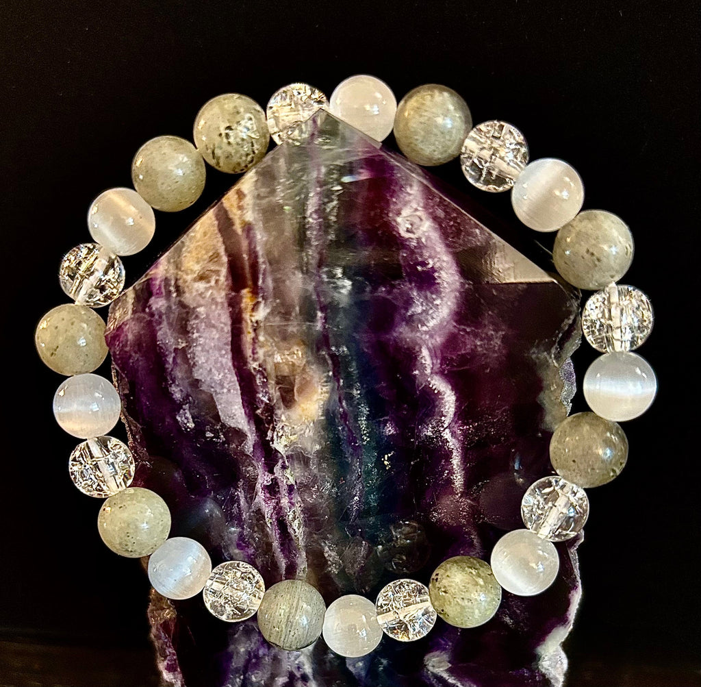 Reiki-Infused Lightworkers Healing Bracelet – Labradorite, Crackle Quartz & Selenite | | Wiccan Center