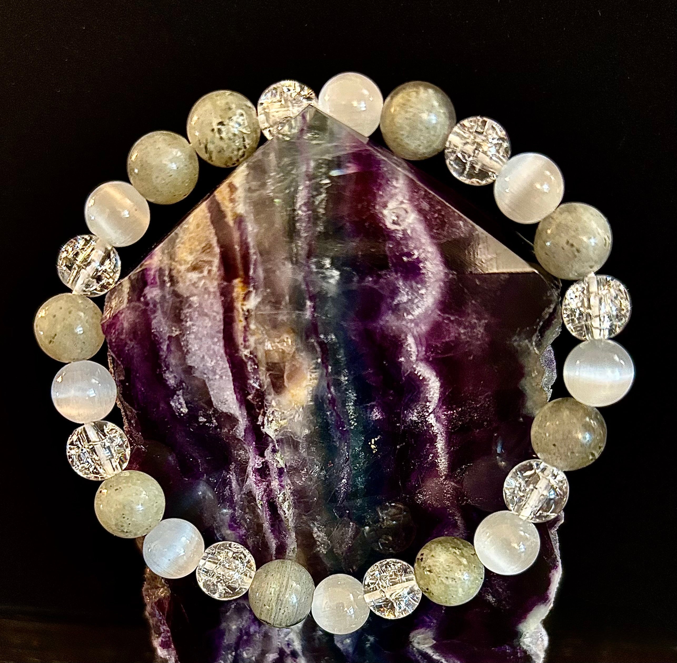 Reiki-Infused Lightworkers Healing Bracelet – Labradorite, Crackle Quartz & Selenite | | Wiccan Center