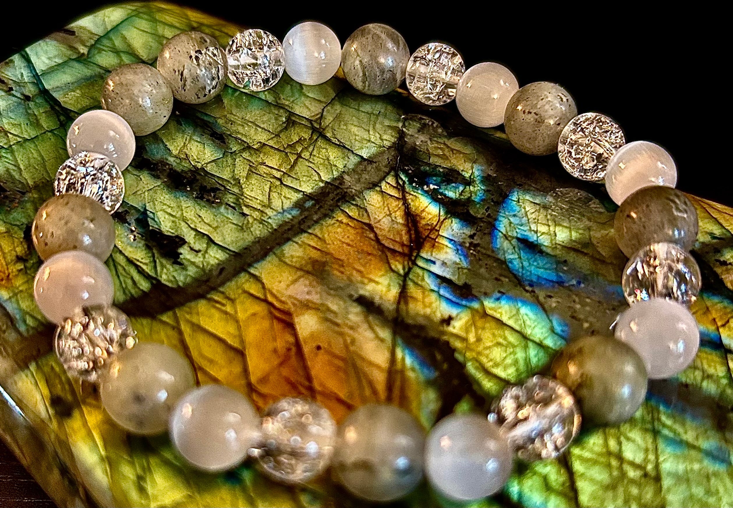 Reiki-Infused Lightworkers Healing Bracelet – Labradorite, Crackle Quartz & Selenite | | Wiccan Center