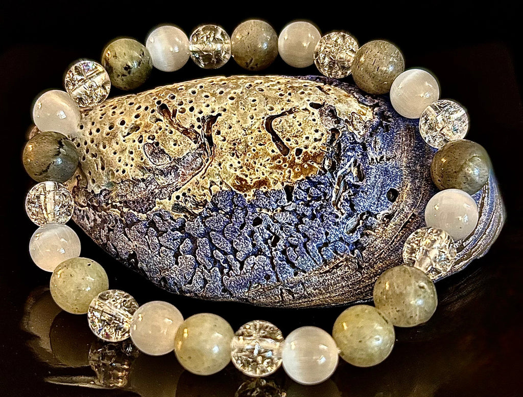 Reiki-Infused Lightworkers Healing Bracelet – Labradorite, Crackle Quartz & Selenite | | Wiccan Center
