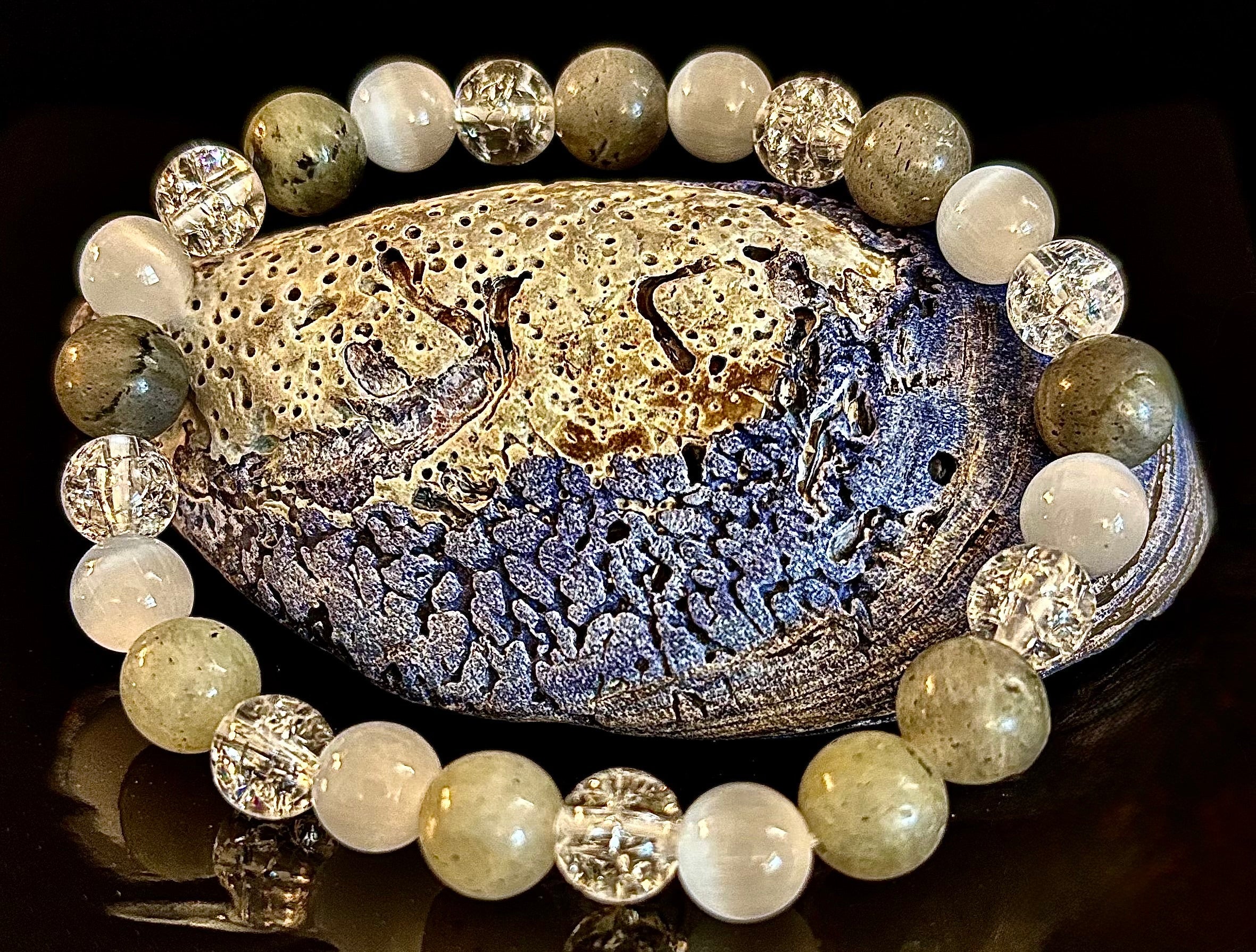 Reiki-Infused Lightworkers Healing Bracelet – Labradorite, Crackle Quartz & Selenite | | Wiccan Center