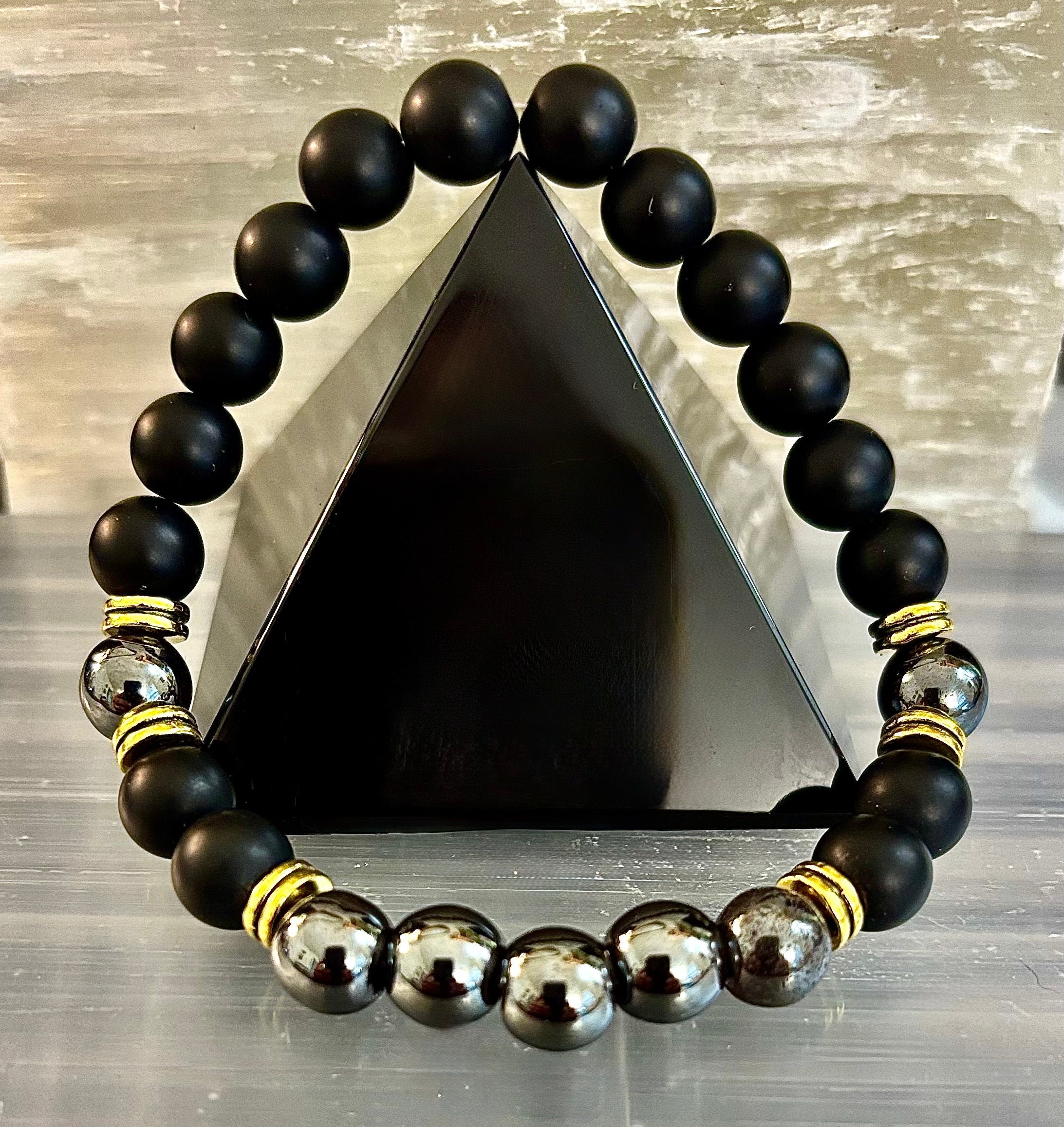 Grounding & Balance Black Obsidian and Hematite Bracelet | | Wiccan Center