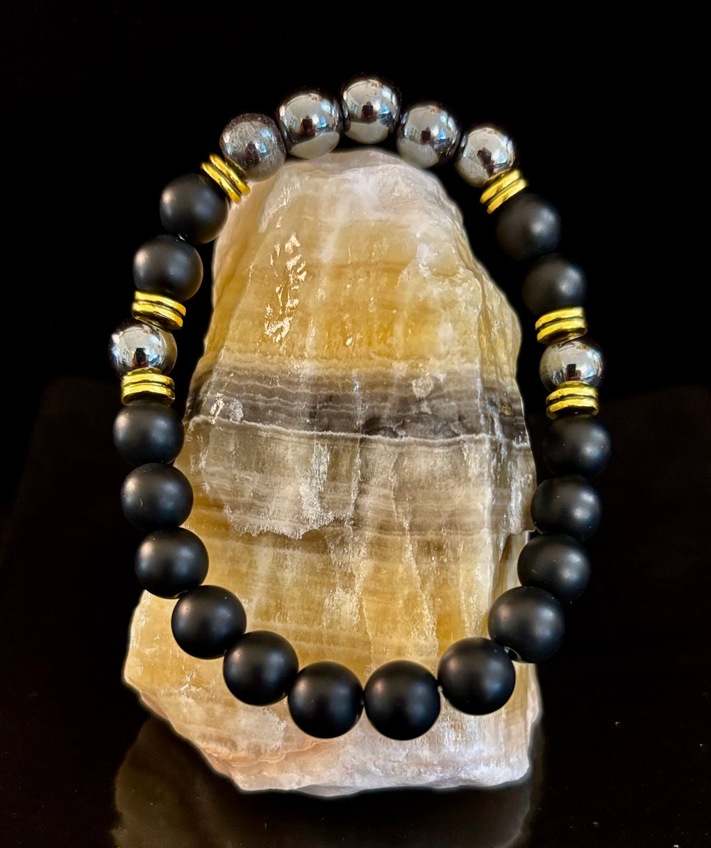 Grounding & Balance Black Obsidian and Hematite Bracelet | | Wiccan Center