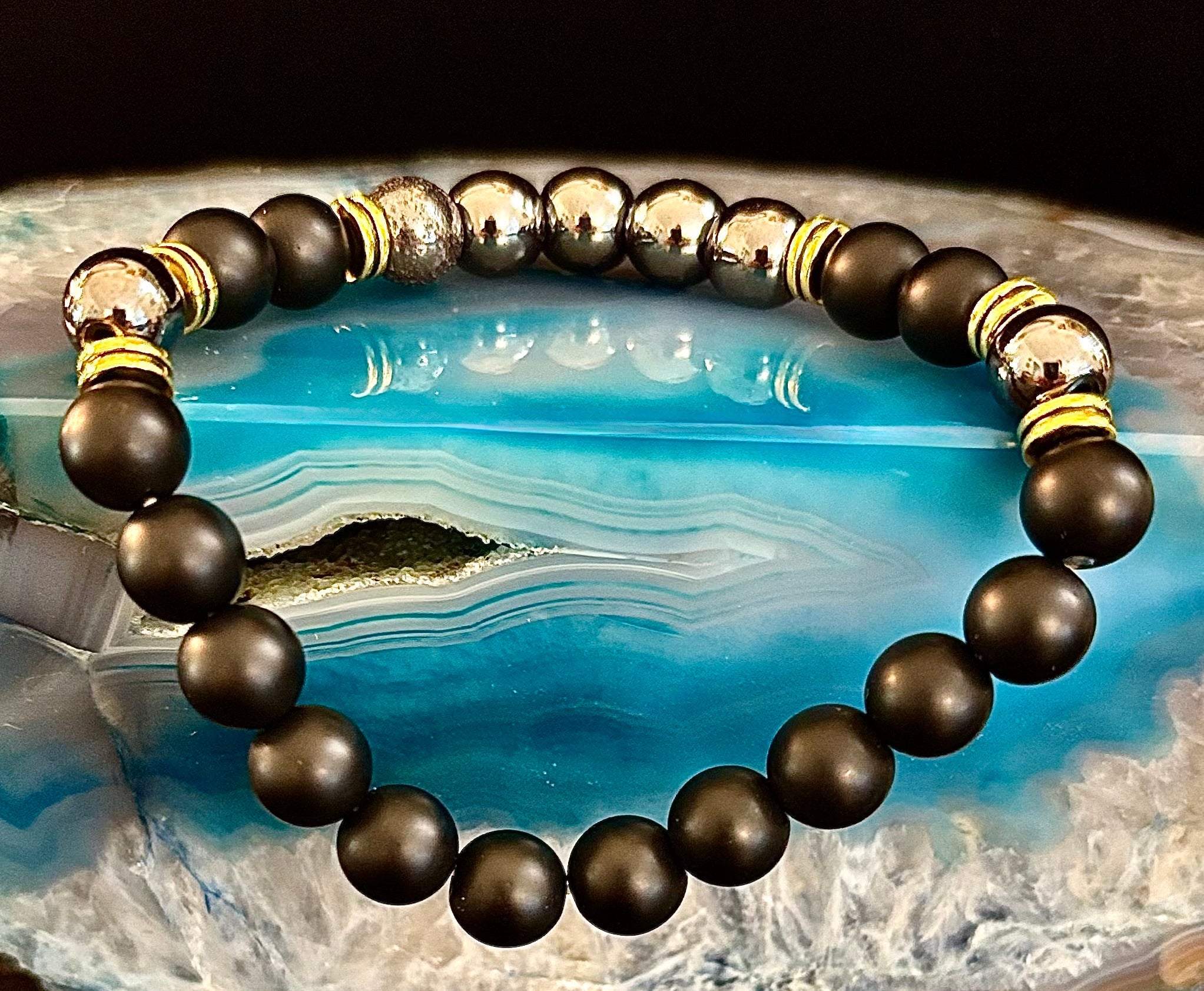 Grounding & Balance Black Obsidian and Hematite Bracelet | | Wiccan Center