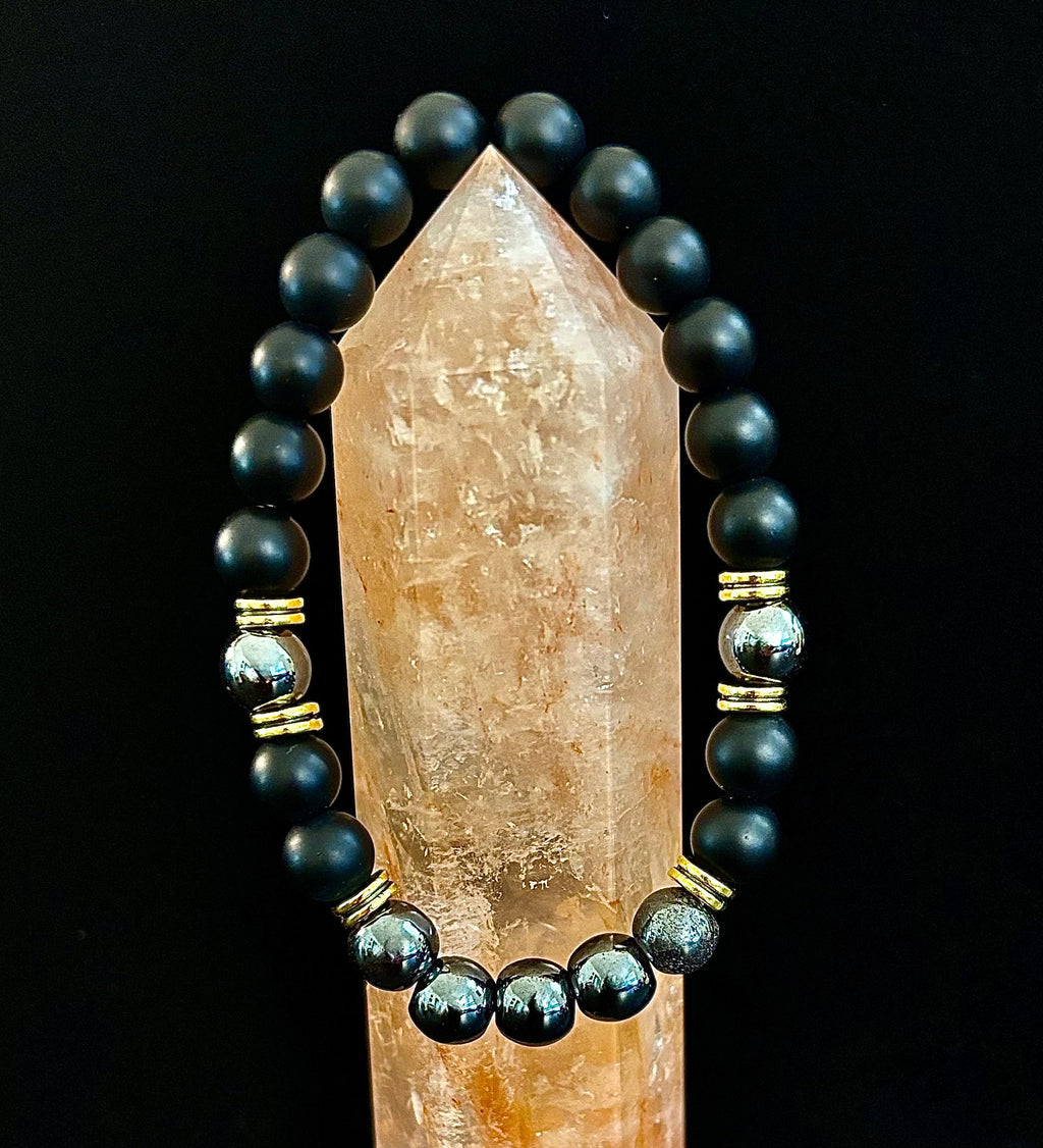 Grounding & Balance Black Obsidian and Hematite Bracelet | | Wiccan Center