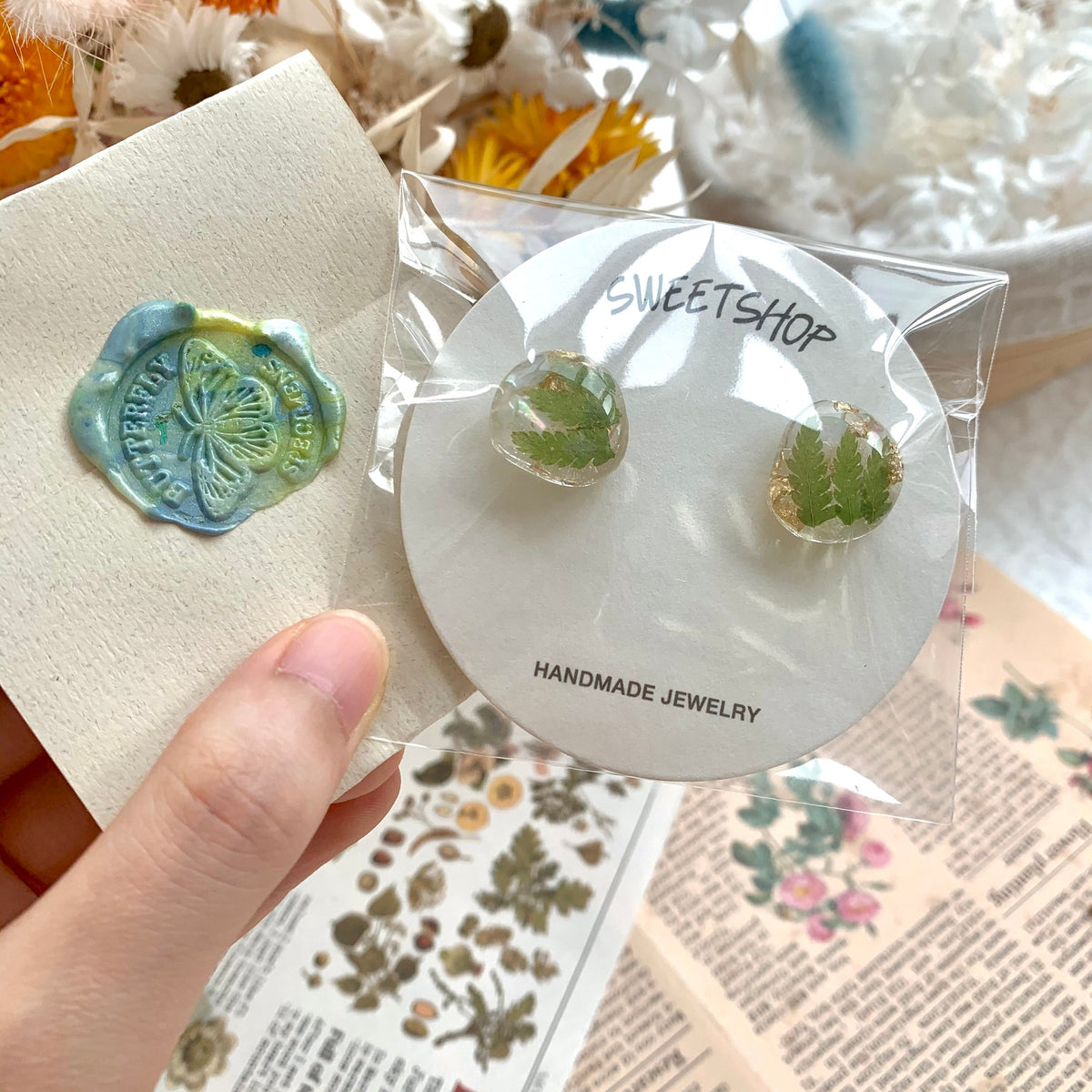 Real Flower Resin Stud Earrings | Earrings | Wiccan Center