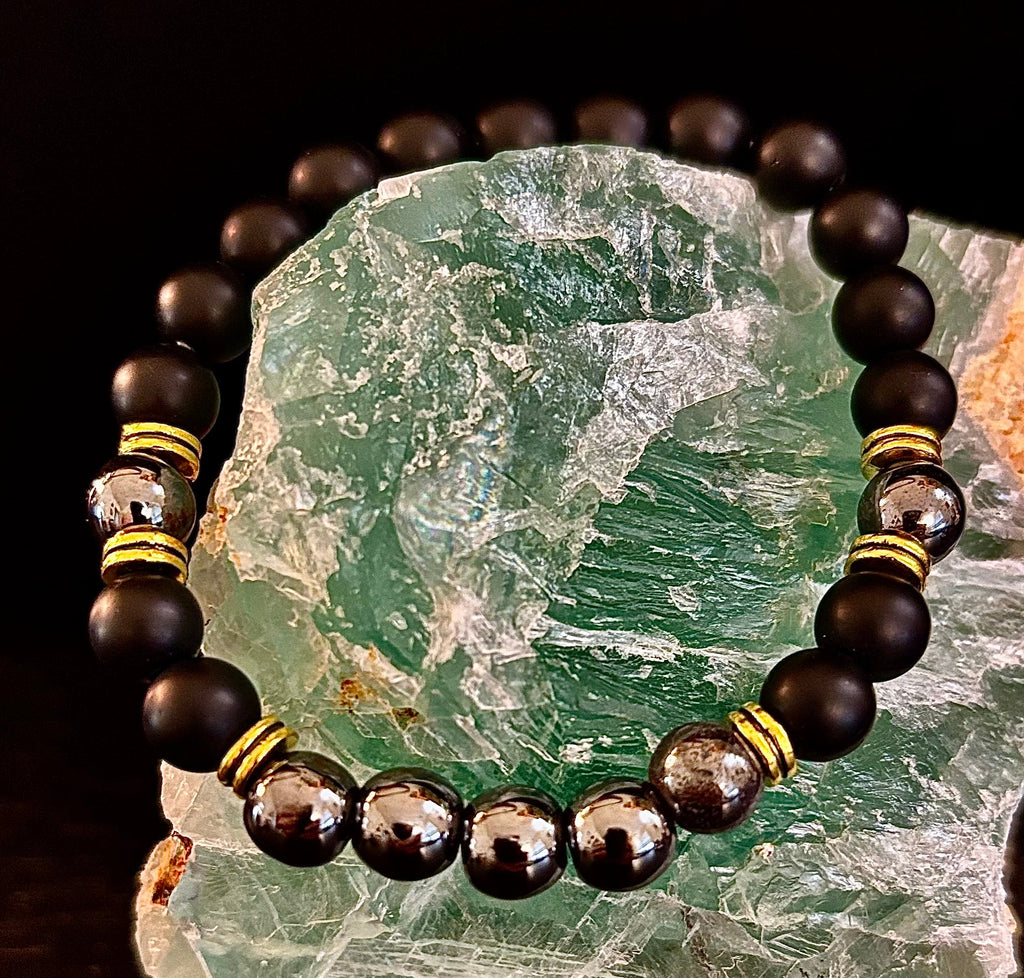 Grounding & Balance Black Obsidian and Hematite Bracelet | | Wiccan Center