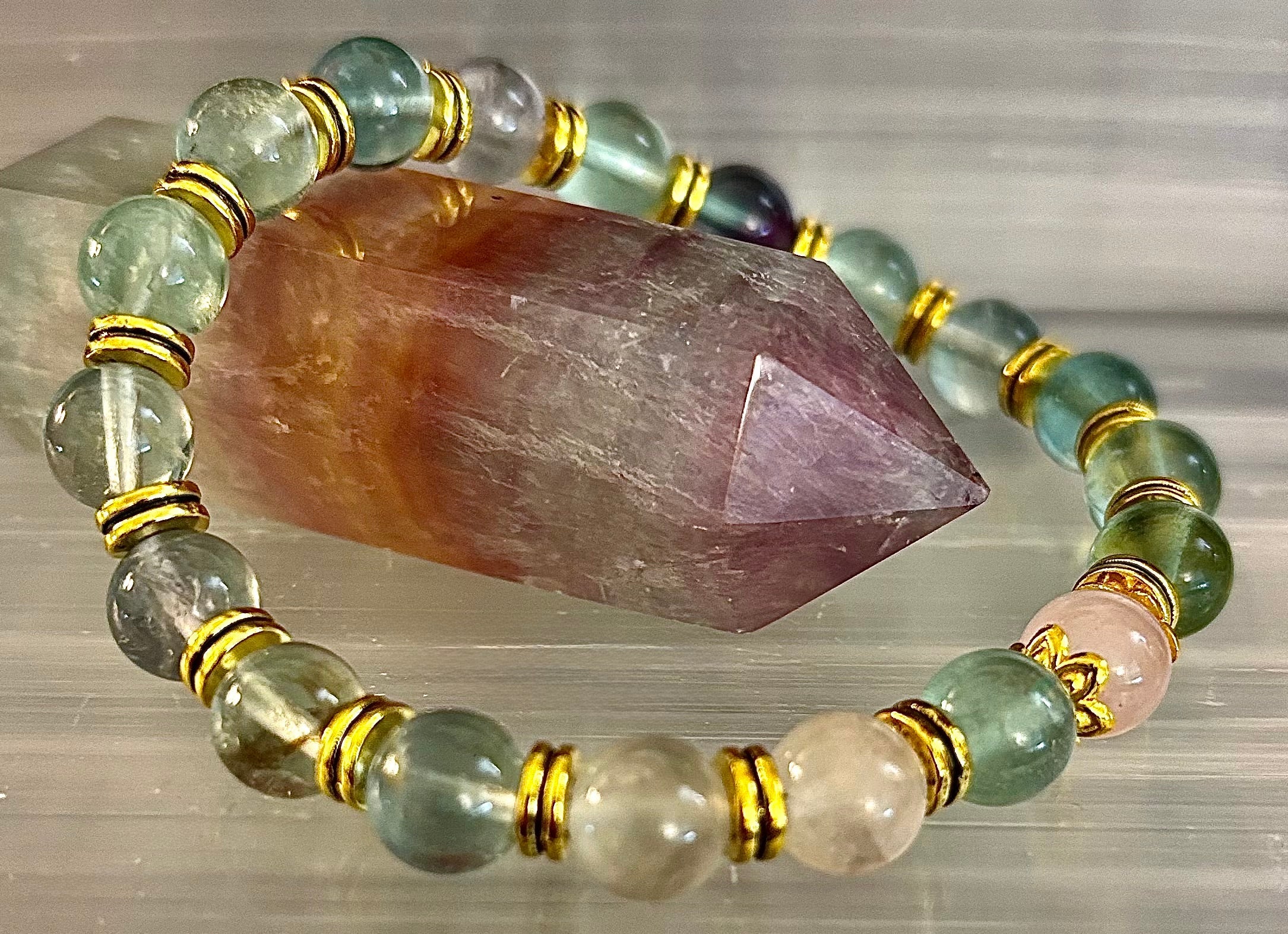 Find Your Calm with Our Inner Peace Rainbow Fluorite & Rose Quartz Bracelet | | Wiccan Center