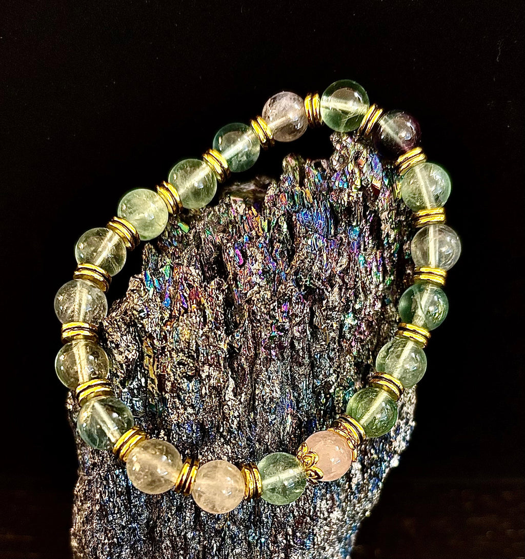 Find Your Calm with Our Inner Peace Rainbow Fluorite & Rose Quartz Bracelet | | Wiccan Center