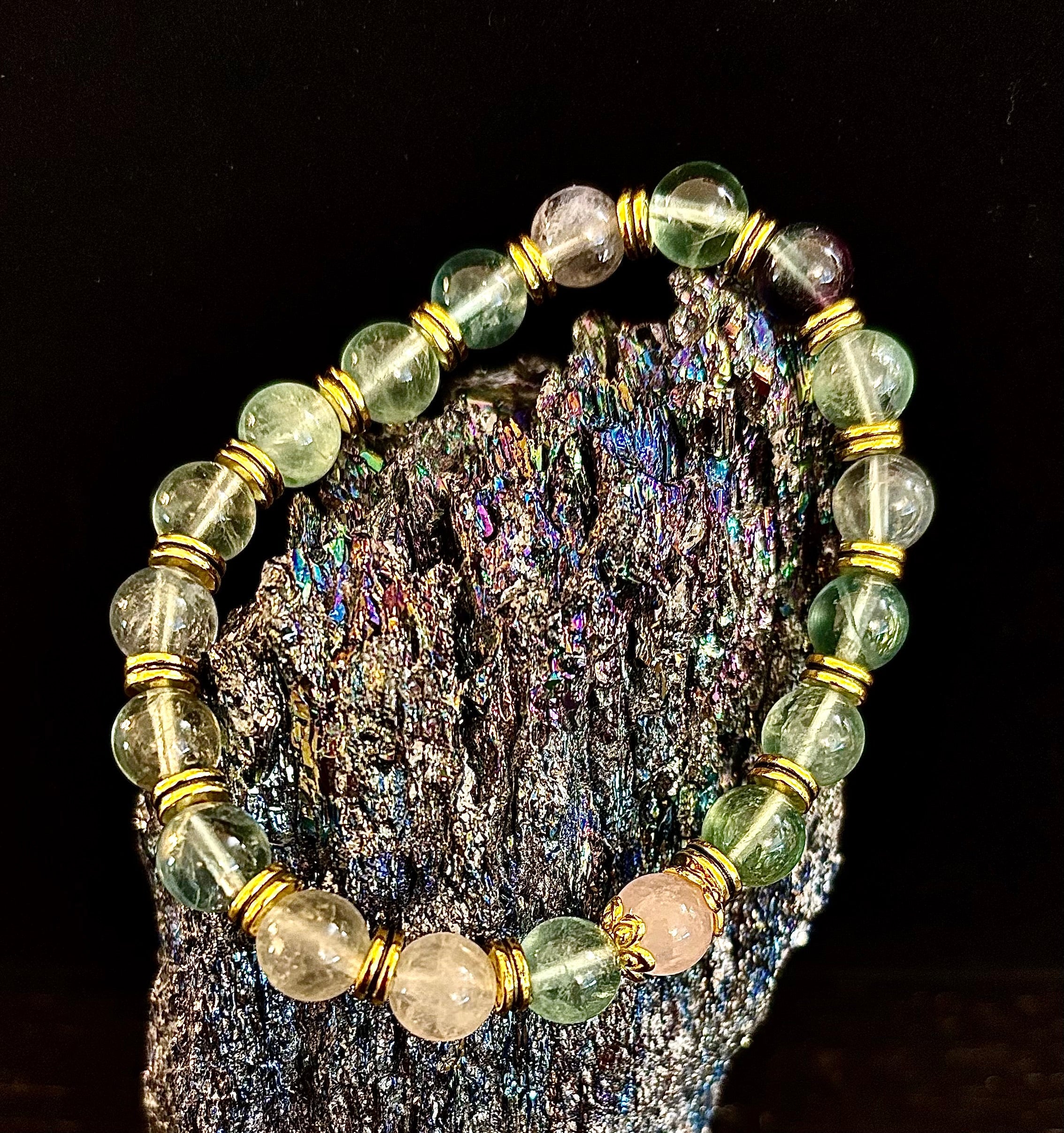 Find Your Calm with Our Inner Peace Rainbow Fluorite & Rose Quartz Bracelet | | Wiccan Center