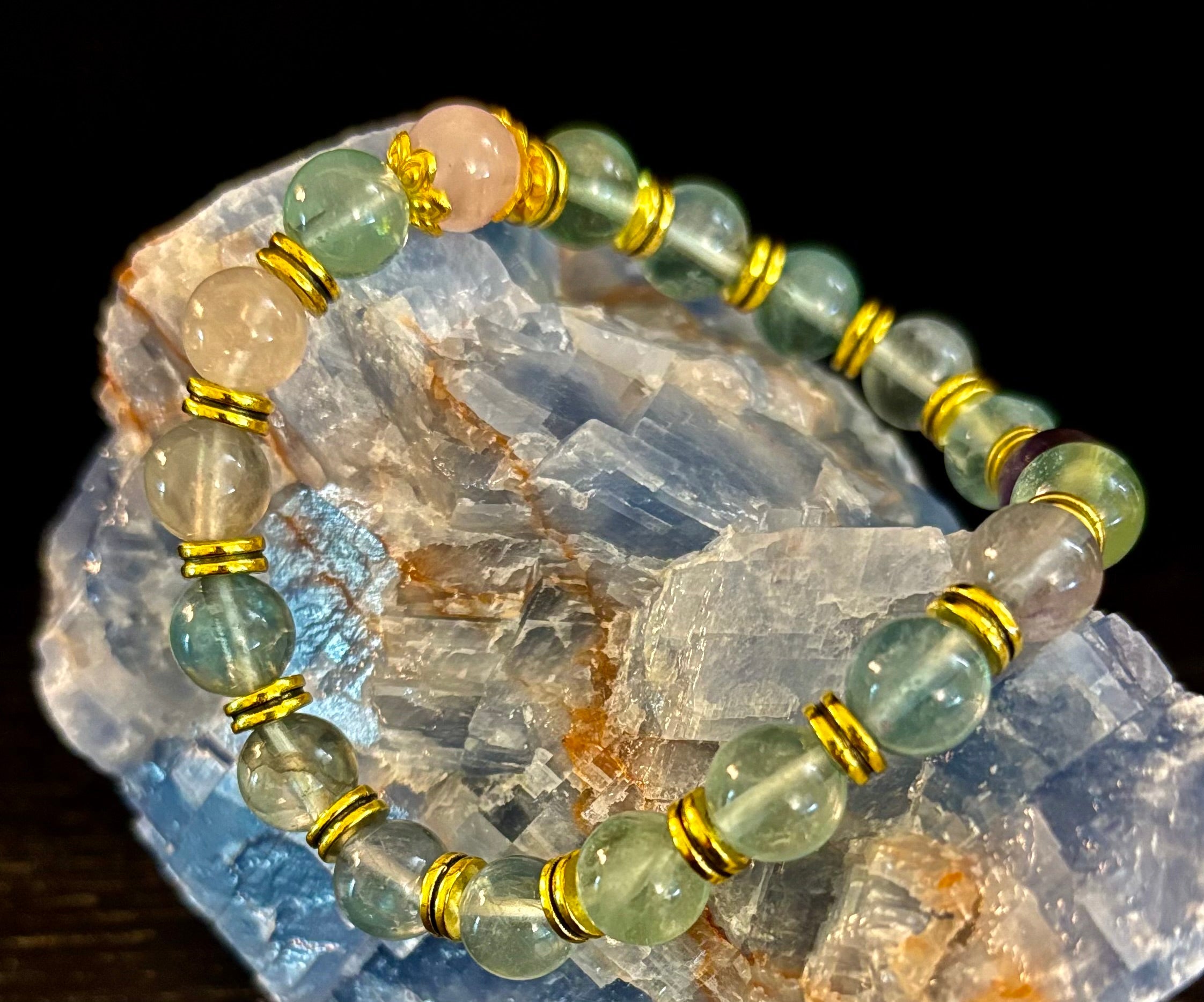 Find Your Calm with Our Inner Peace Rainbow Fluorite & Rose Quartz Bracelet | | Wiccan Center
